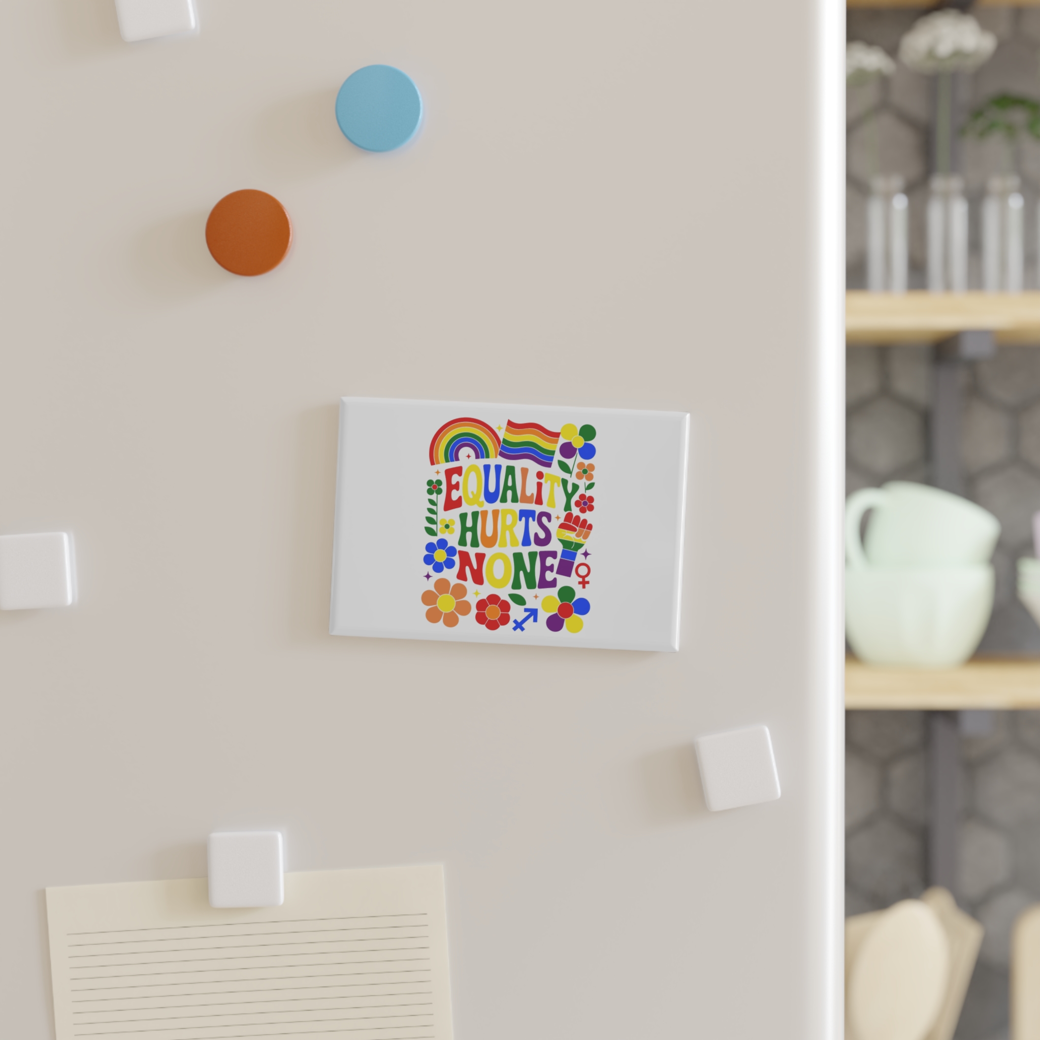 Colorful Equality Hurts None Rainbow Pride Illustration Button Magnet Rectangle 1 And 10 Pcs - Image 3