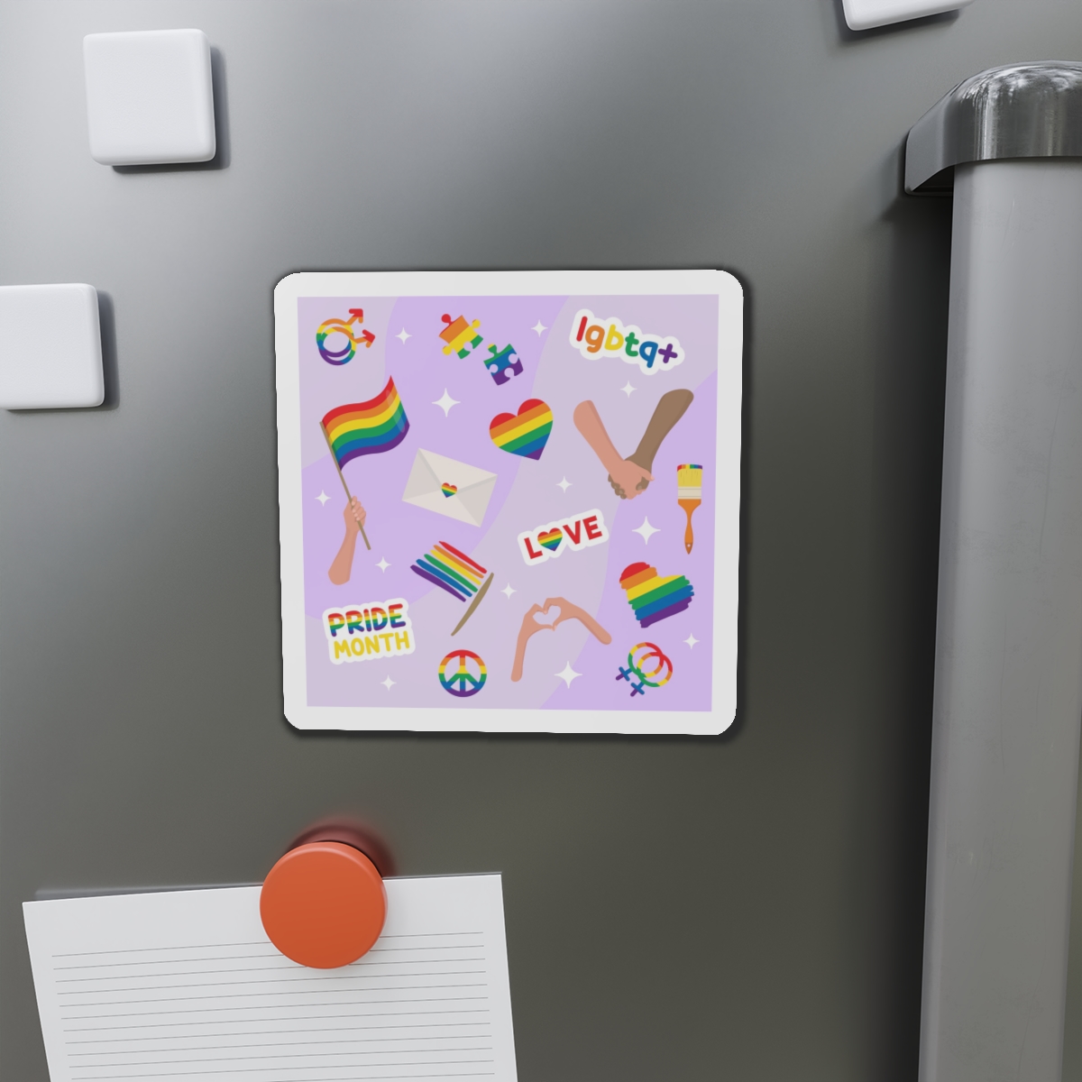 Cute Rainbow Colors Lgbtq Symbols Pride Flag Hands Holding Peace Love Die Cut Magnets - Image 11