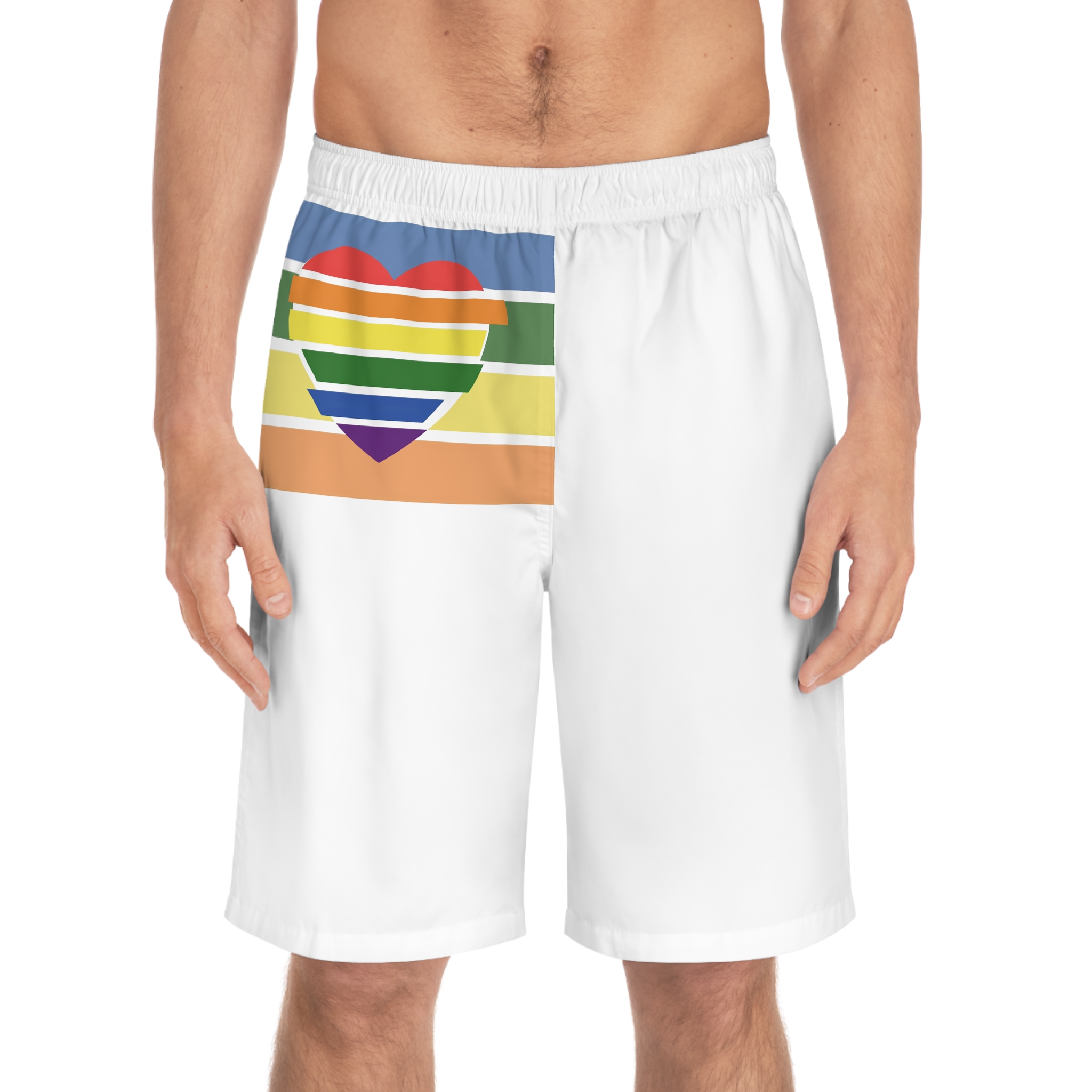 Banner With Rainbow Colors Heart Shape Lgbti Card Pride Flag Vector Illustration Mens Board Shorts Aop - Image 3