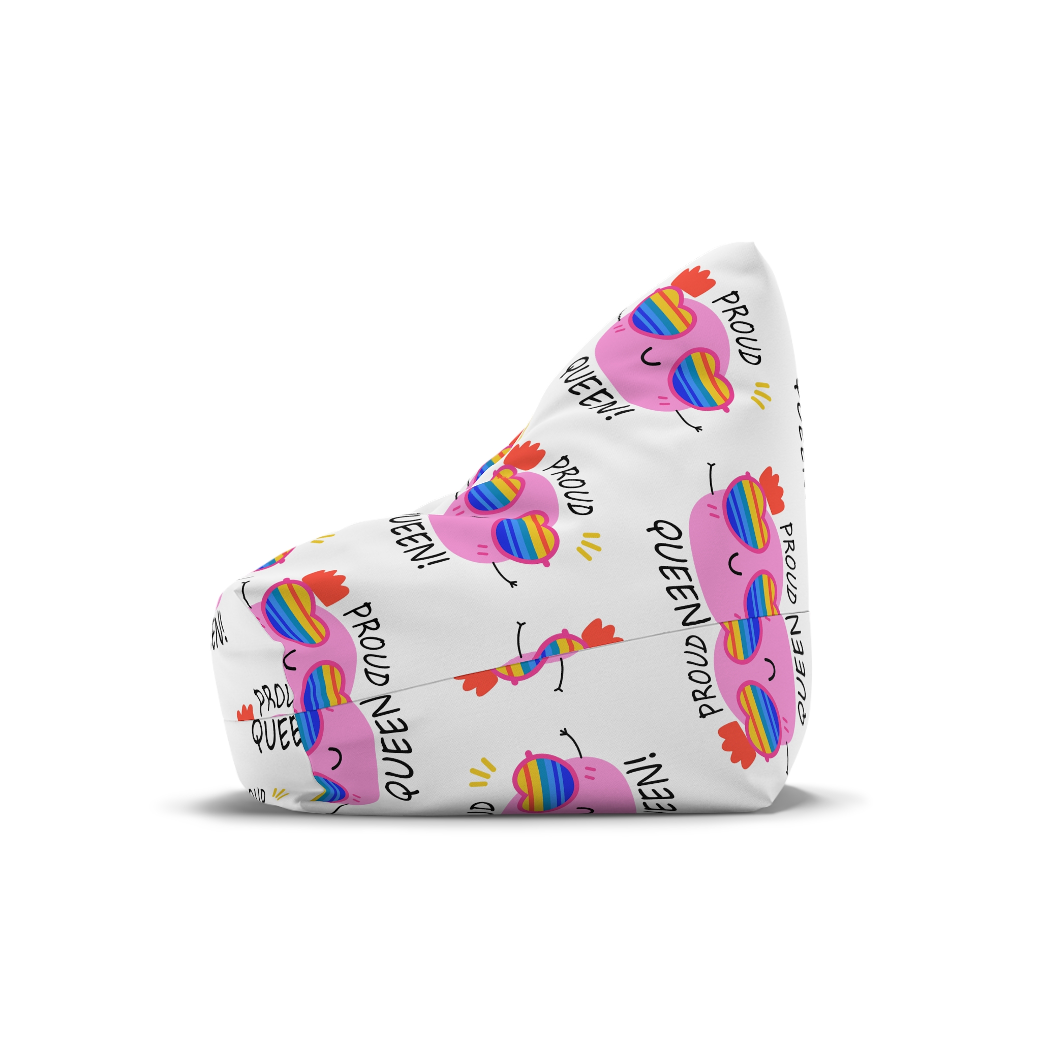 Pink Blob With Rainbow Heart Sunglasses Saying Proud Queen Flat Sticker Bean Bag Chair Cover - Image 4