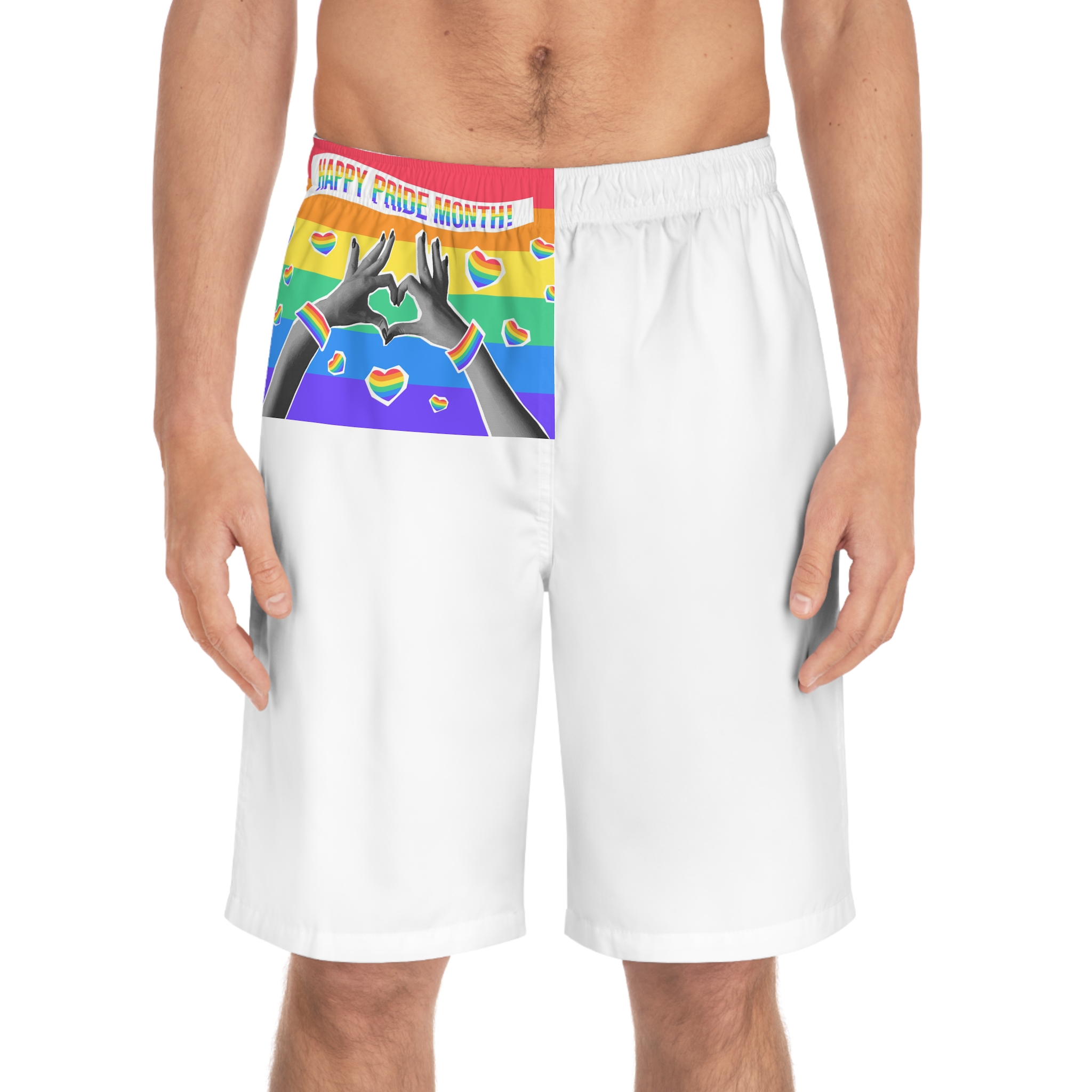 Lgbtq Pride Month Card Y2k Style Trendy Retro Collage Halftone Hands Mens Board Shorts Aop - Image 3