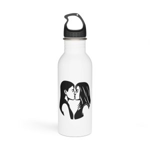 Lesbian Couple Kissing Lgbt Pride Black Outlines Isolated Vector Illustration Stainless Steel Water Bottle