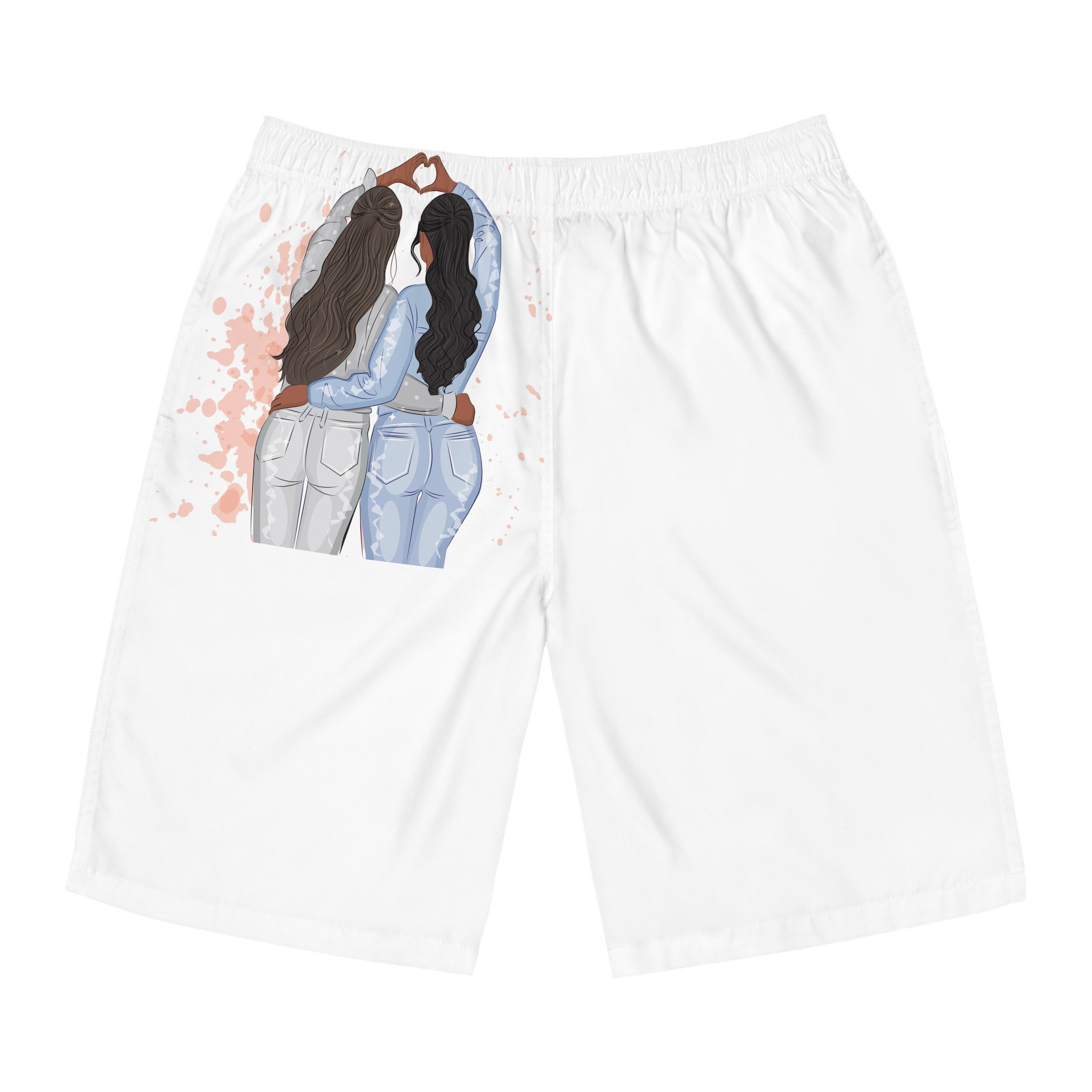 Two Girls Friends Sister Friends With Long Hair Hugging Friendship Day Print Valentine Vector Mens Board Shorts Aop