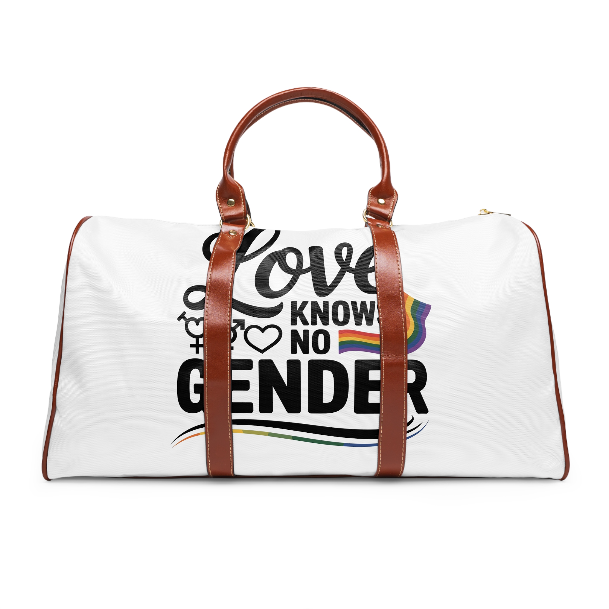 Love Knows No Gender T Shirt Design Isolated White Background Waterproof Travel Bag