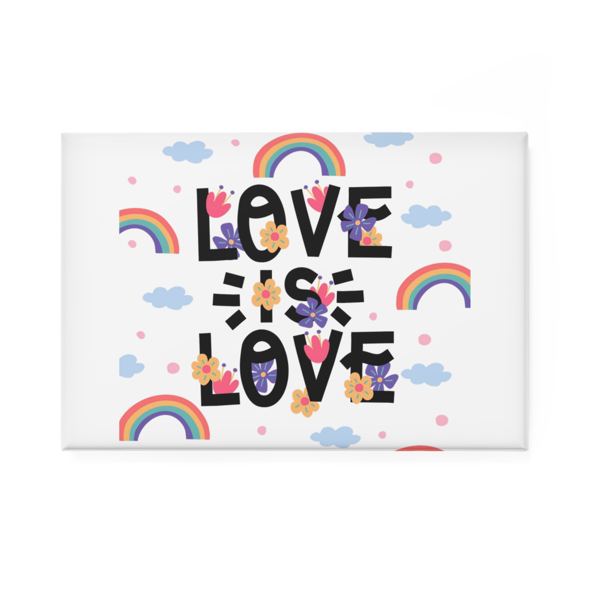 Pride Day Lettering With Rainbows Flowers Button Magnet Rectangle 1 And 10 Pcs