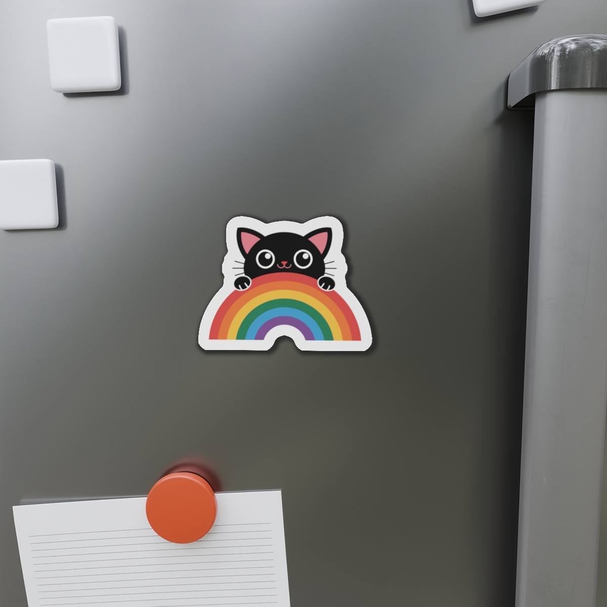 Black Cat With Rainbow Icon Pride Pet Design Vector Illustration Die Cut Magnets - Image 8