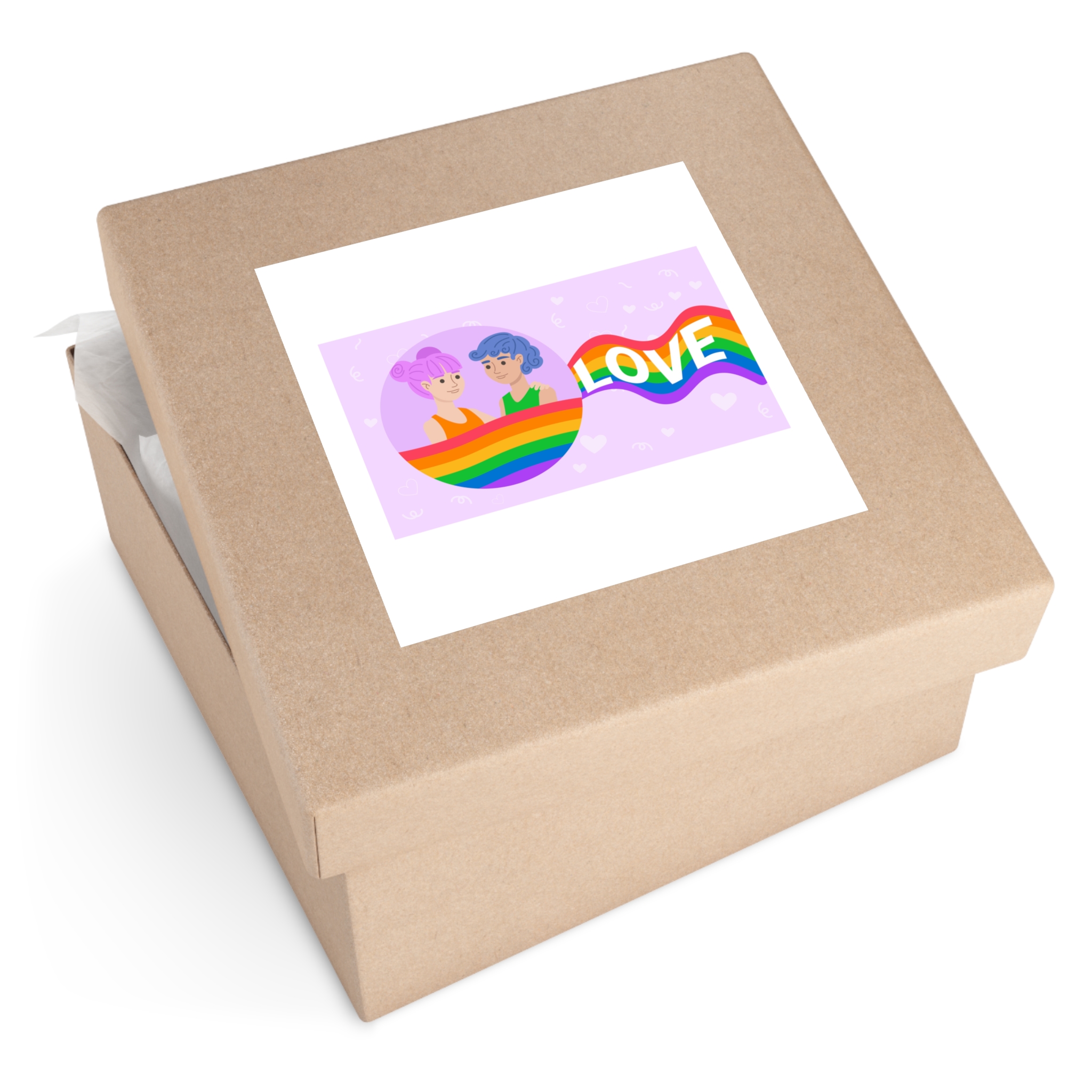 Joyful Group Holding Waving Pride Flag Laminate Stickers Square - Image 55