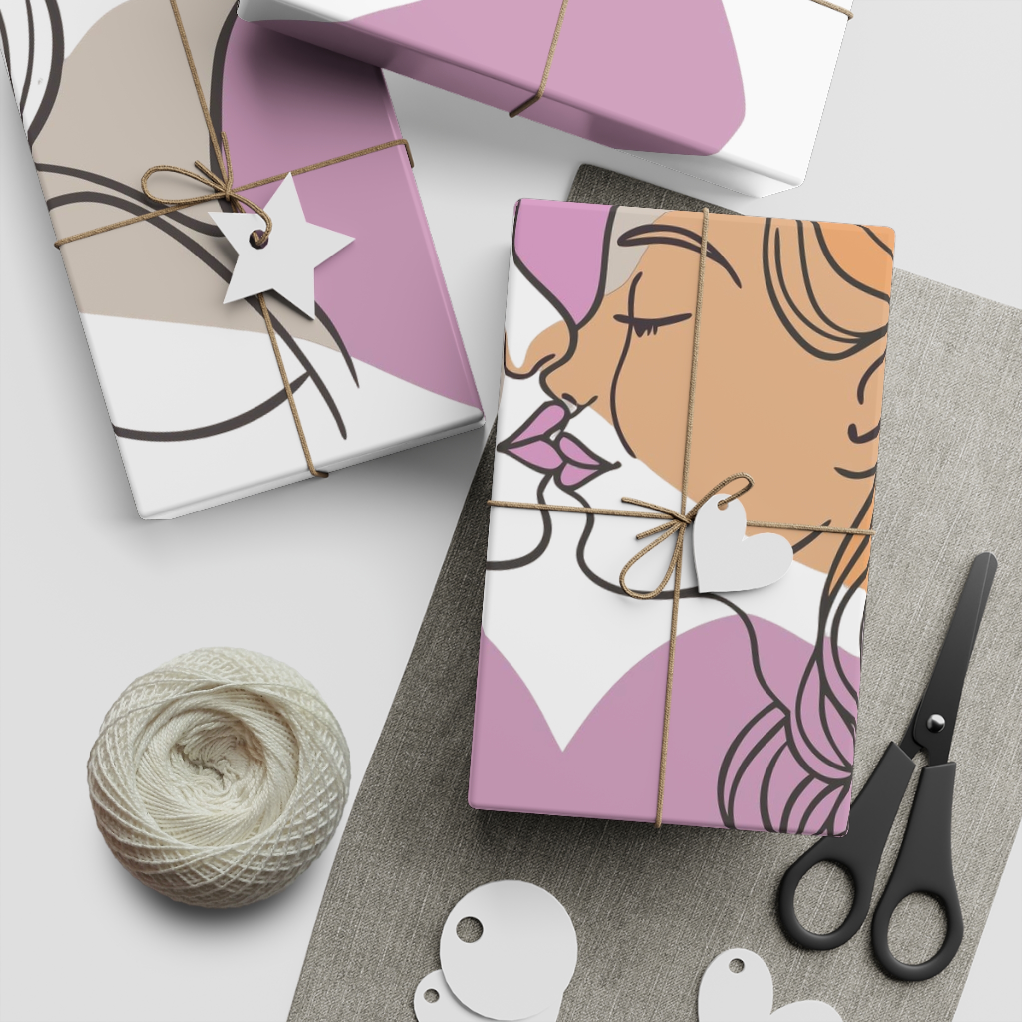 Two Women Are Kissing Front Heart With Pink Background Gift Wrapping Paper Sheets 1pc - Image 5