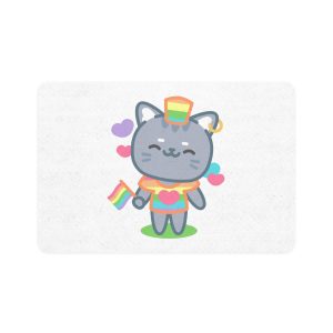 Cute Grey Cat With Rainbow Pride Flag Heart Illustration Pet Food Mat 12x18