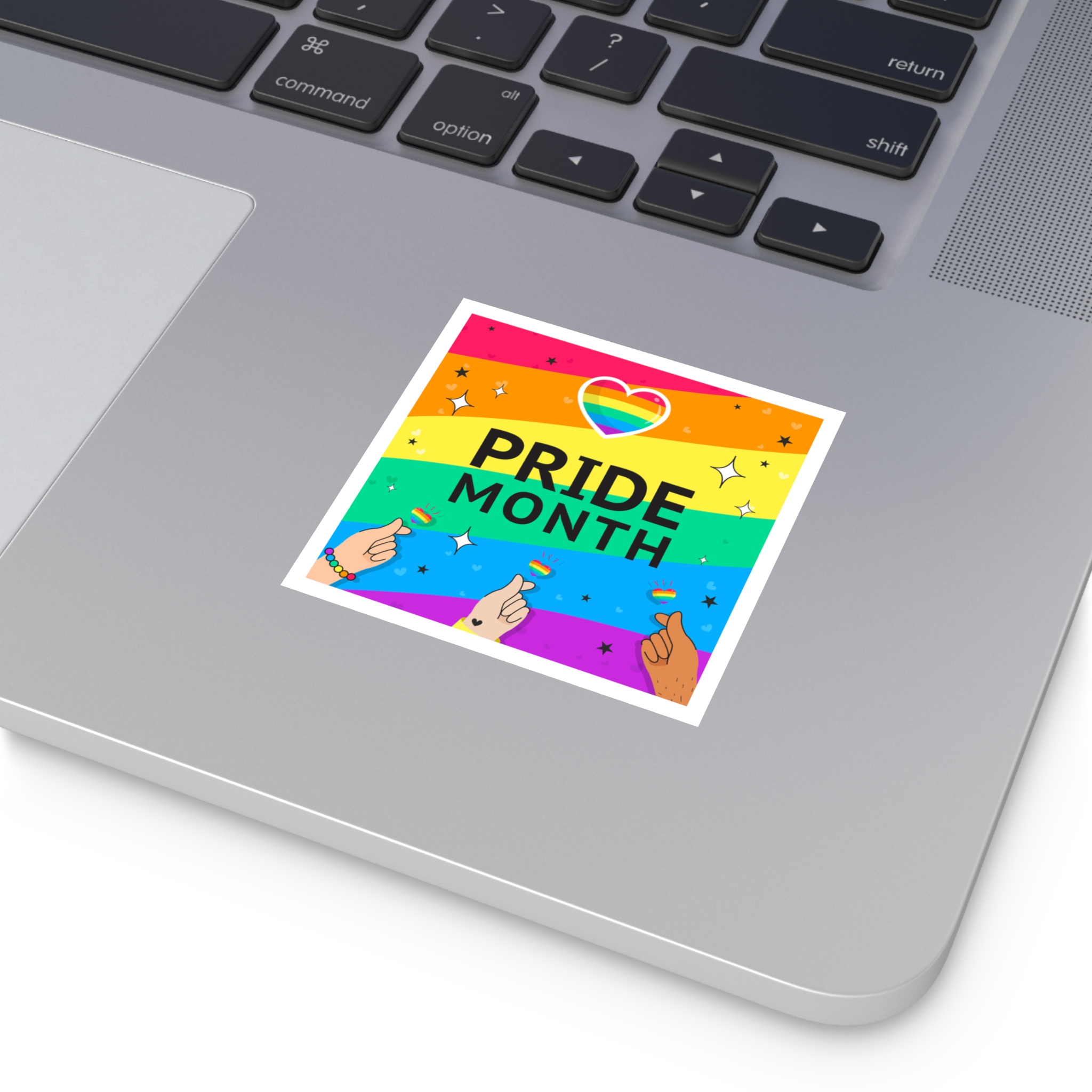 Pride Month Greeting Card Vector Illustration Hand Symbol Mini Heart Rainbow Flag Laminate Stickers Square - Image 7