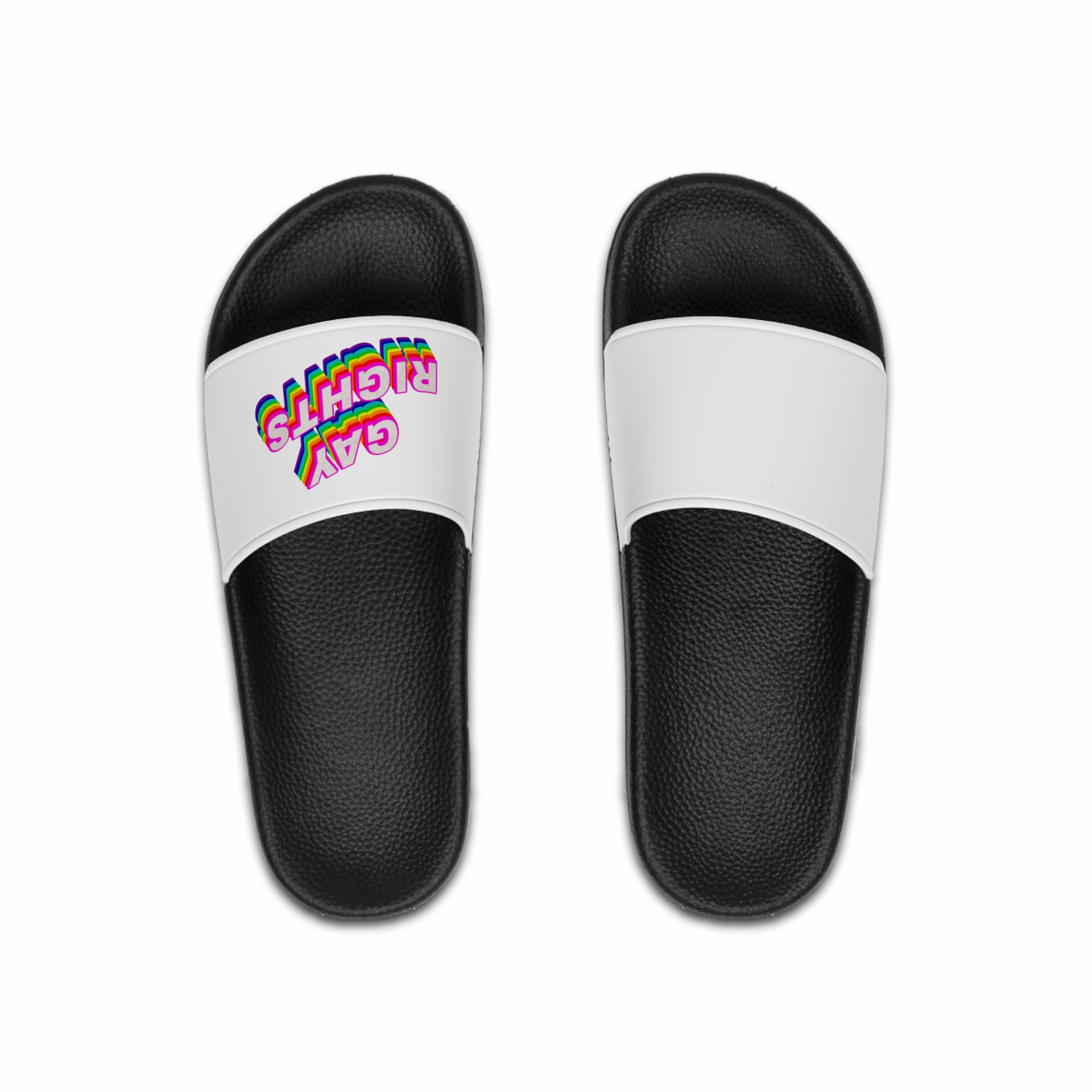 Rainbow Word Gay Rights Typography Design Element Mens Slide Sandals