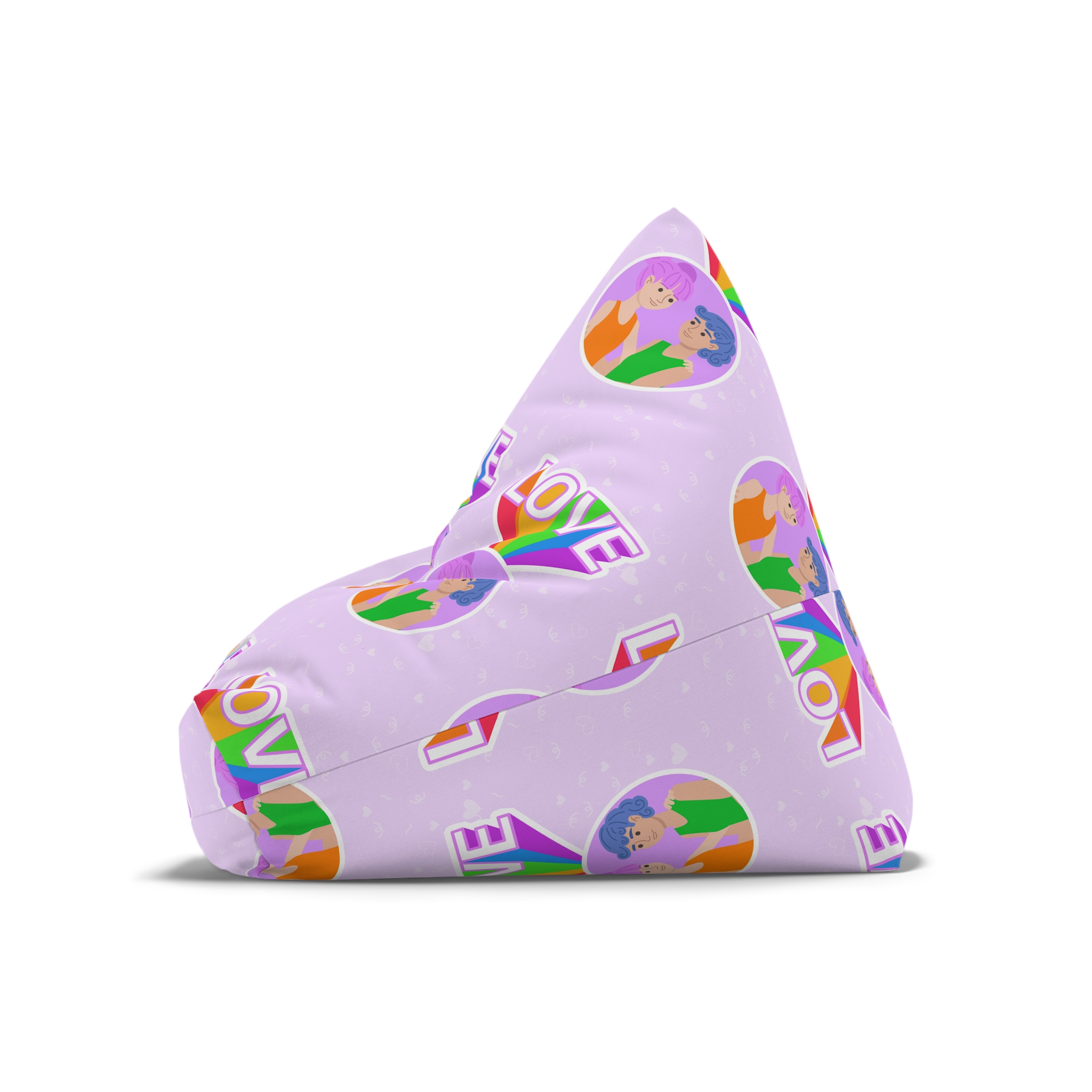 Young Couple Embracing With Rainbow Love Text Celebrating Pride Month Bean Bag Chair Cover - Image 8