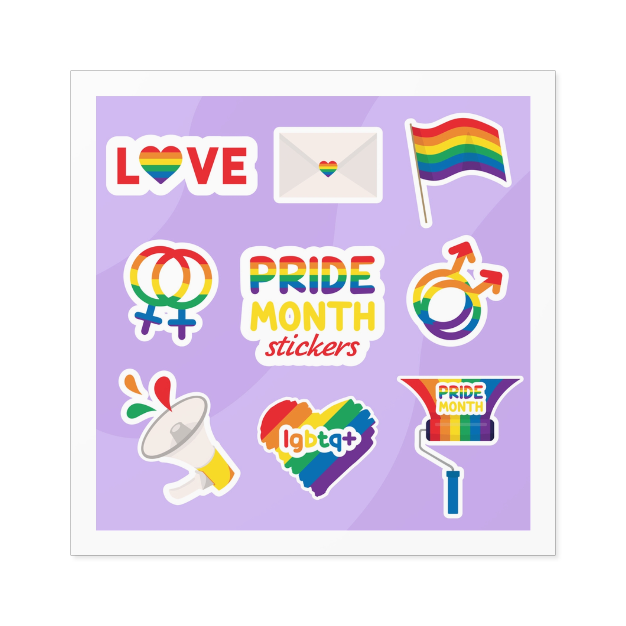 Pride Month Stickers Lgbtq Rainbow Flag Cute Flat Illustrations Laminate Stickers Square - Image 17