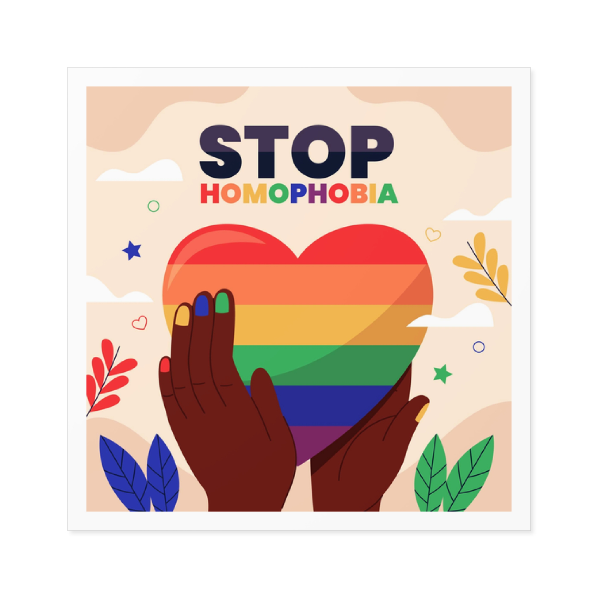 Hand Drawn Stop Homophobia Message Illustrated Laminate Stickers Square - Image 9