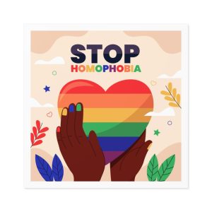 Hand Drawn Stop Homophobia Message Illustrated Laminate Stickers Square