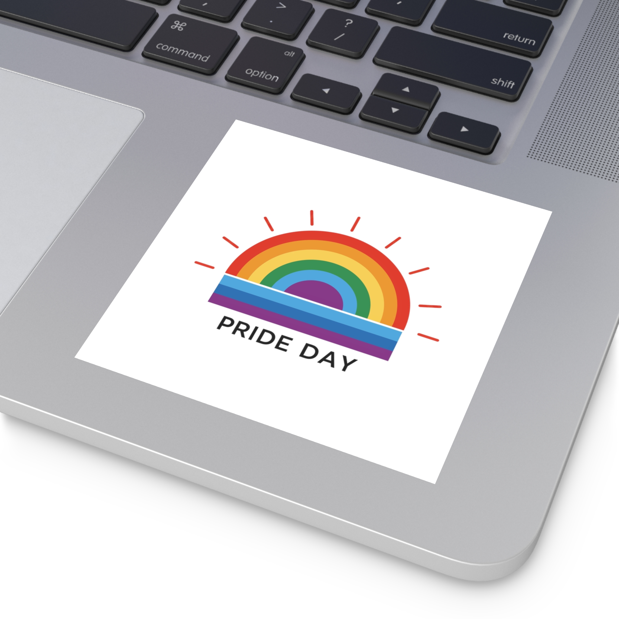 Rainbow Pride Day Celebration Illustration With Colorful Sunburst Design Lgbtq Support Awareness Laminate Stickers Square - Image 19