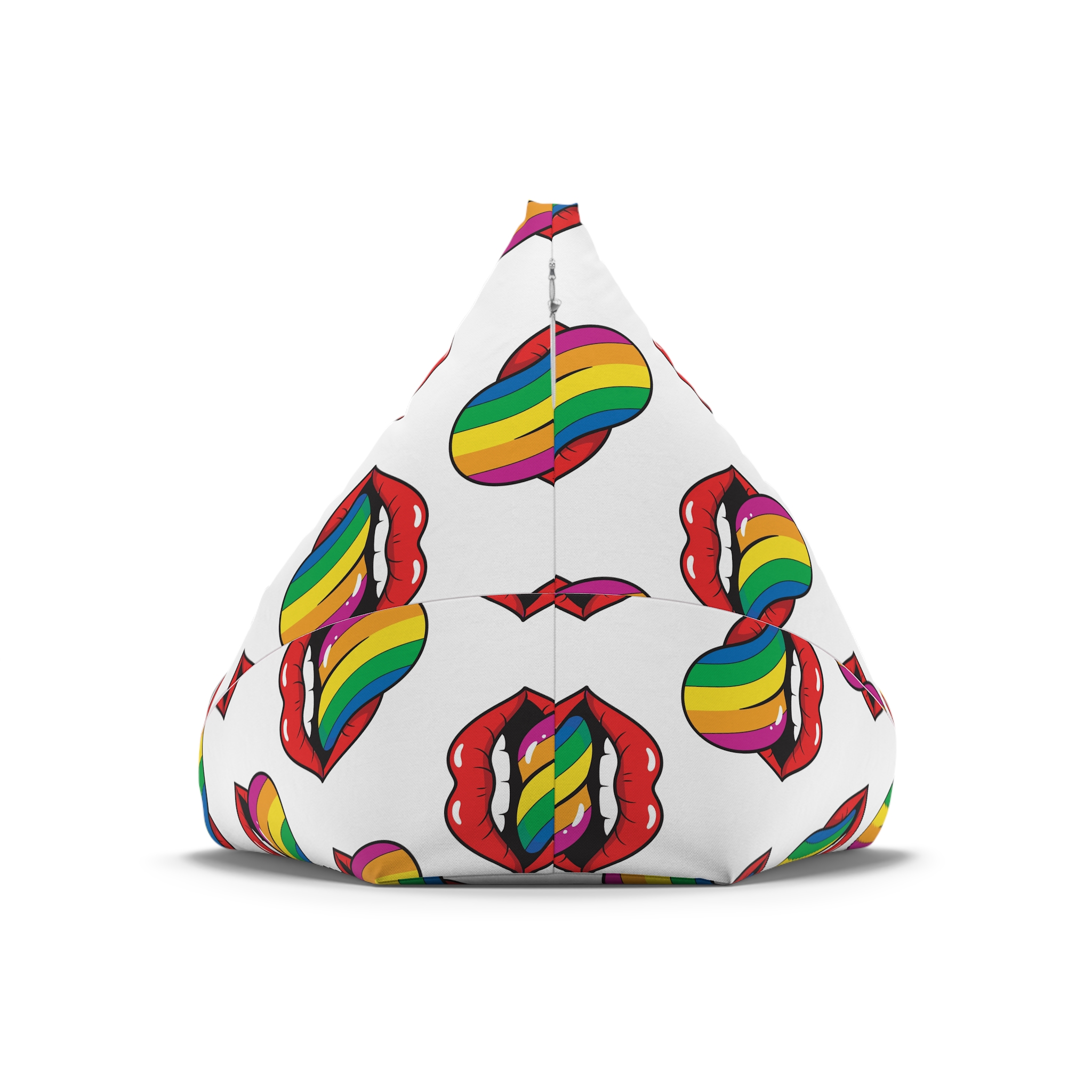 Pop Art Illustration Open Red Lips With Long Colorful Rainbow Tongue Sticking Out Now Bean Bag Chair Cover - Image 6