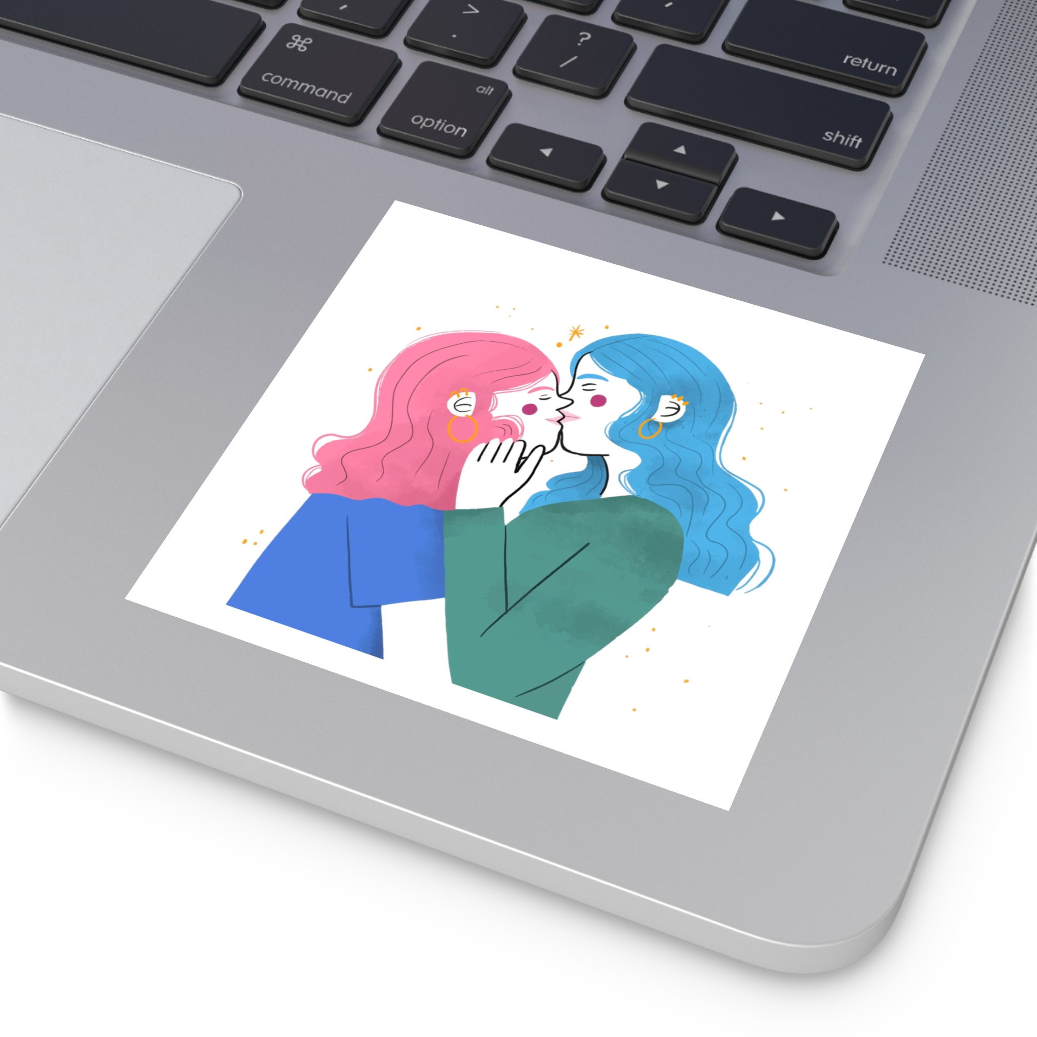 Hand Drawn Lesbian Kiss Illustration Laminate Stickers Square - Image 31
