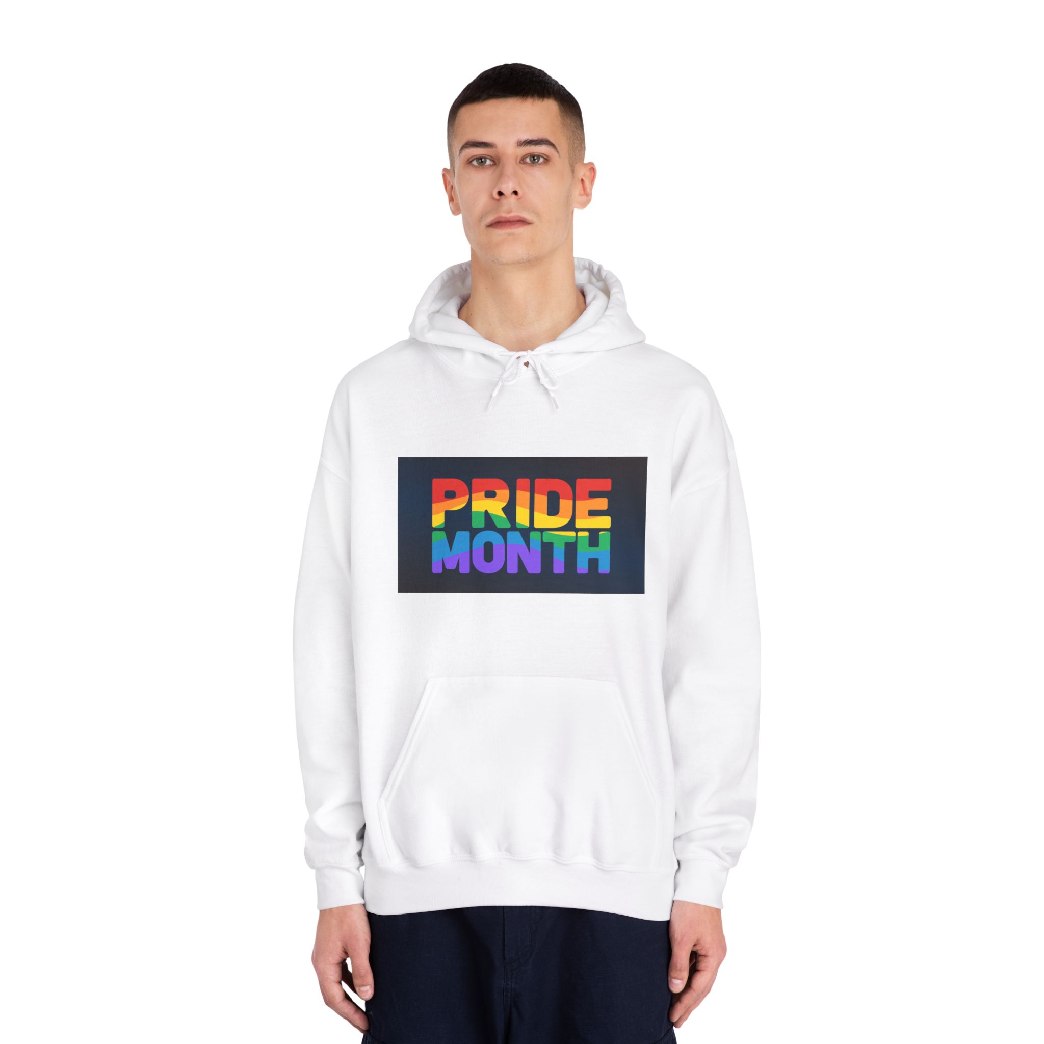 Lgbt Pride Rainbow Flag Lettering Banner Poster Social Media Pride Calligraphy With Unisex Dryblend Hooded Sweatshirt - Image 3