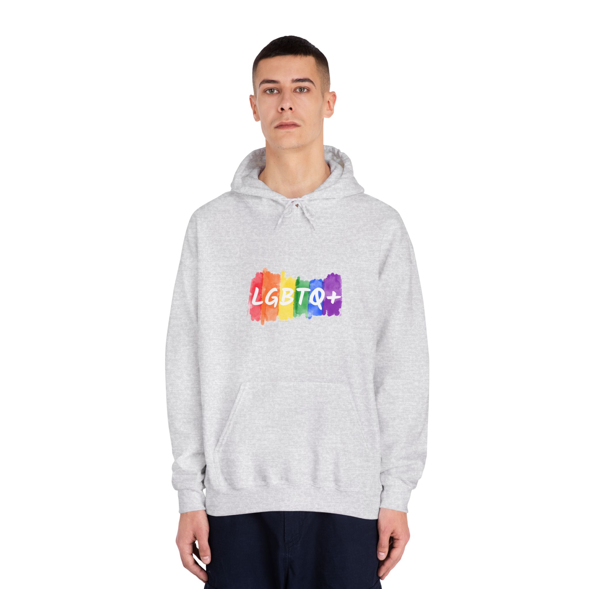 Lgbtq Logo Lettering Text Vector Rainbow Watercolor Paint Textured Colorful Stripes Unisex Dryblend Hooded Sweatshirt - Image 7