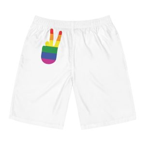 Rainbow Peace Sign Hand Gesture Colored Lgbt Flag Mens Board Shorts Aop