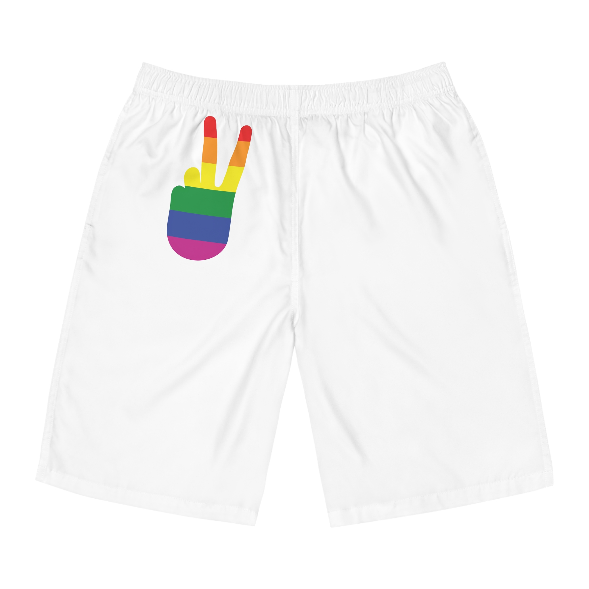 Rainbow Peace Sign Hand Gesture Colored Lgbt Flag Mens Board Shorts Aop