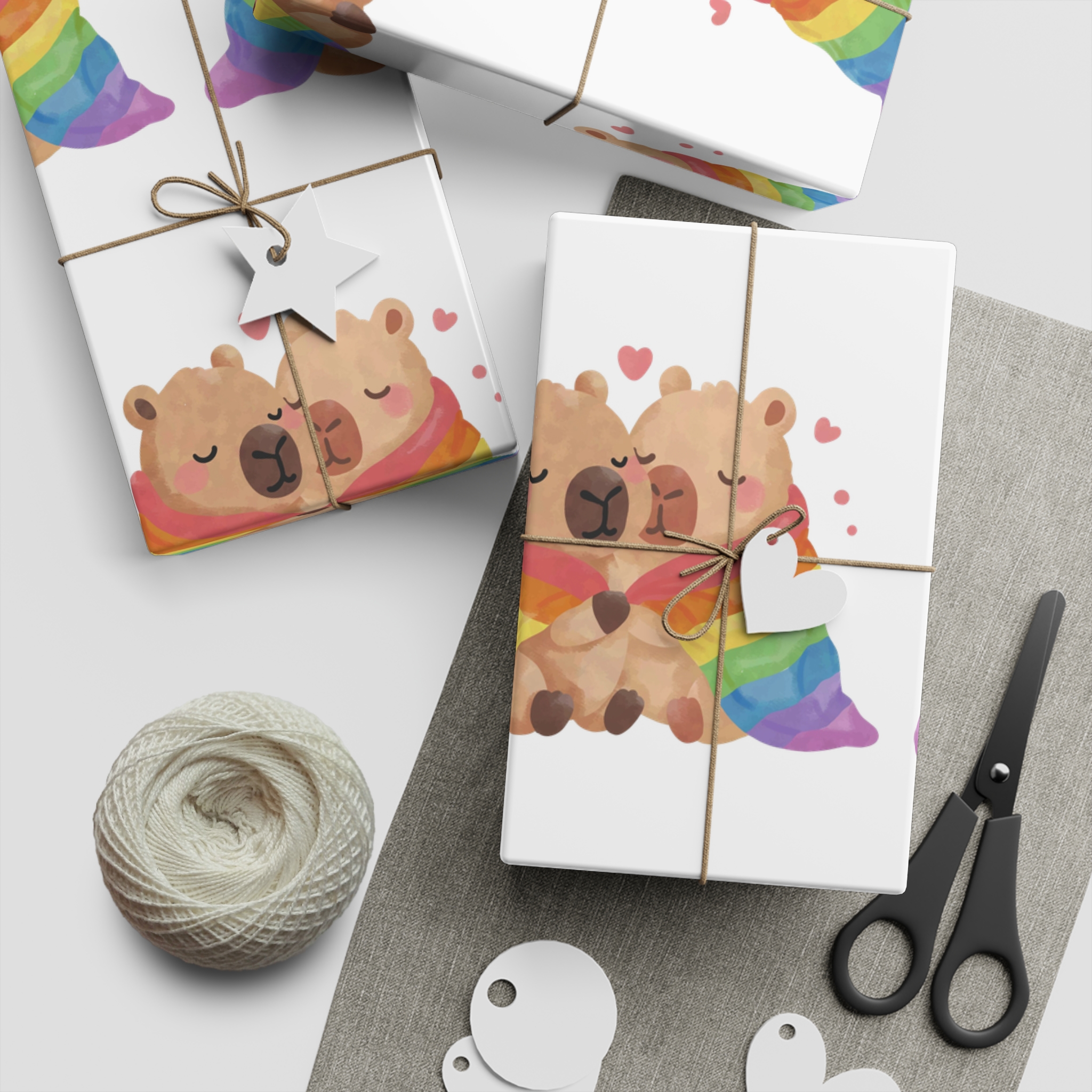 Two Capybaras Embracing Rainbow Blanket Illustration Gift Wrapping Paper Sheets 1pc - Image 5
