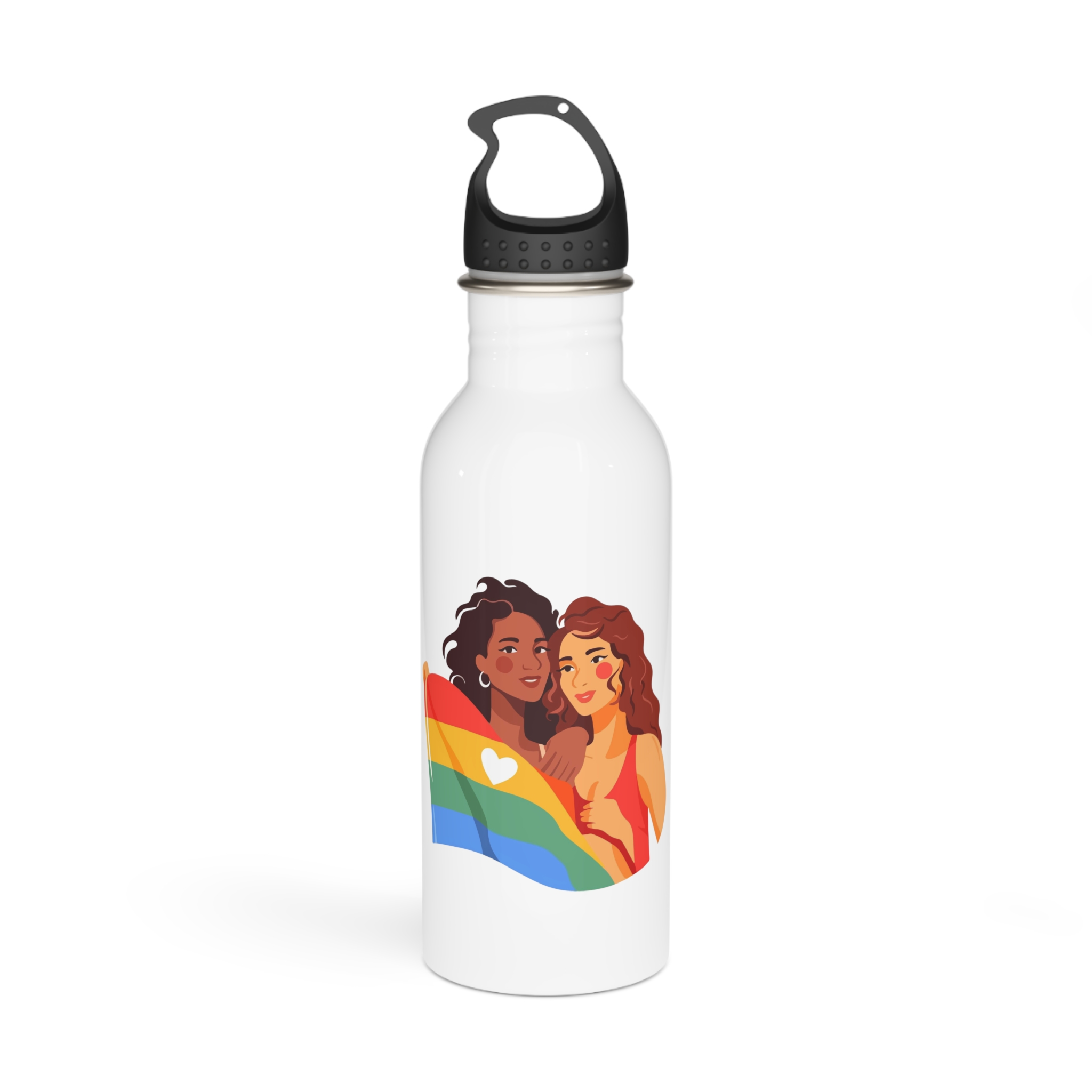 Portrait Lesbian Couple With Rainbow Flag Concept Lgbtq Stainless Steel Water Bottle