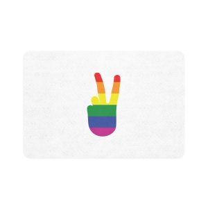 Rainbow Peace Sign Hand Gesture Colored Lgbt Flag Pet Food Mat 12x18