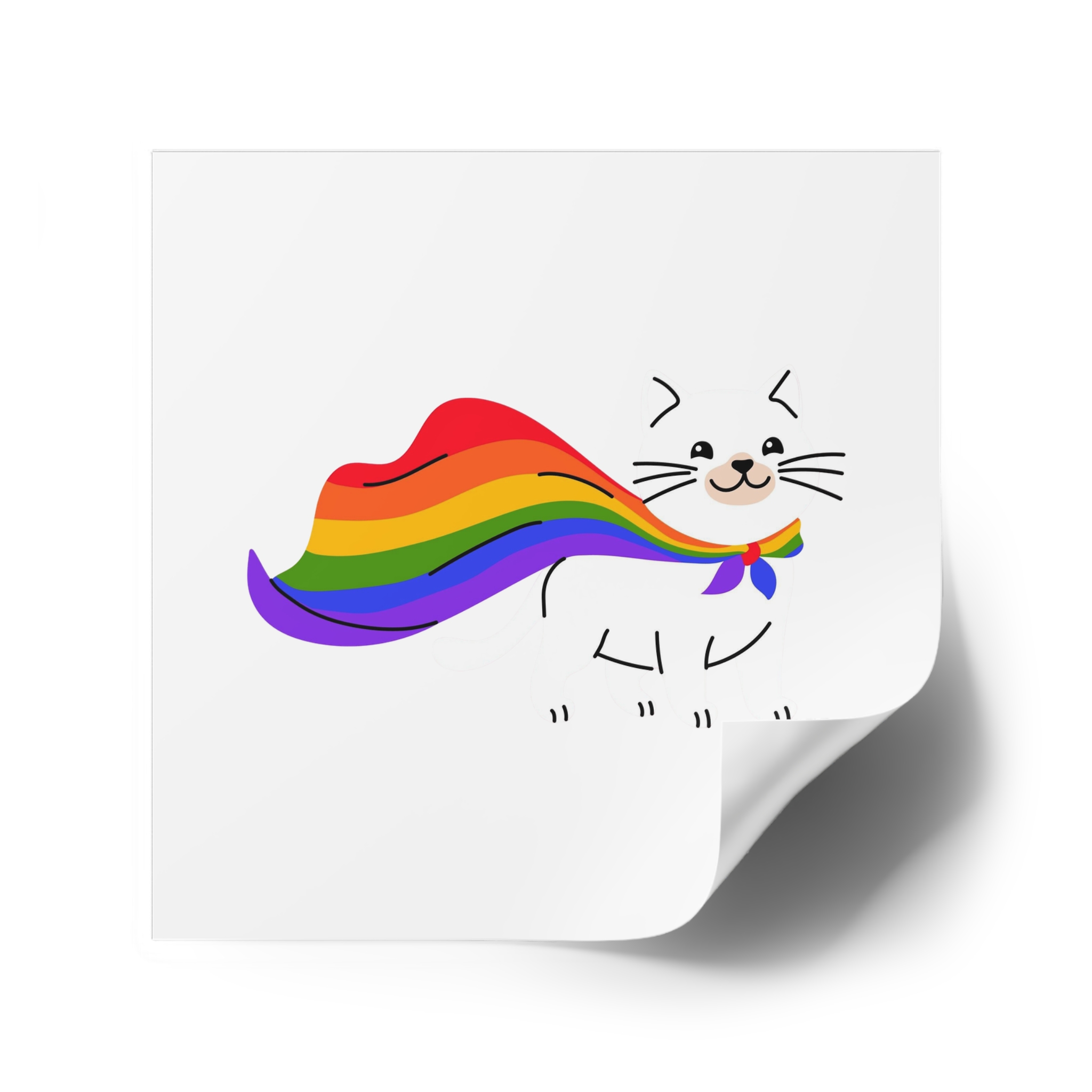 Kawaii Cat With Lgbtq Rainbow Flag Cartoon Laminate Stickers Square - Image 34