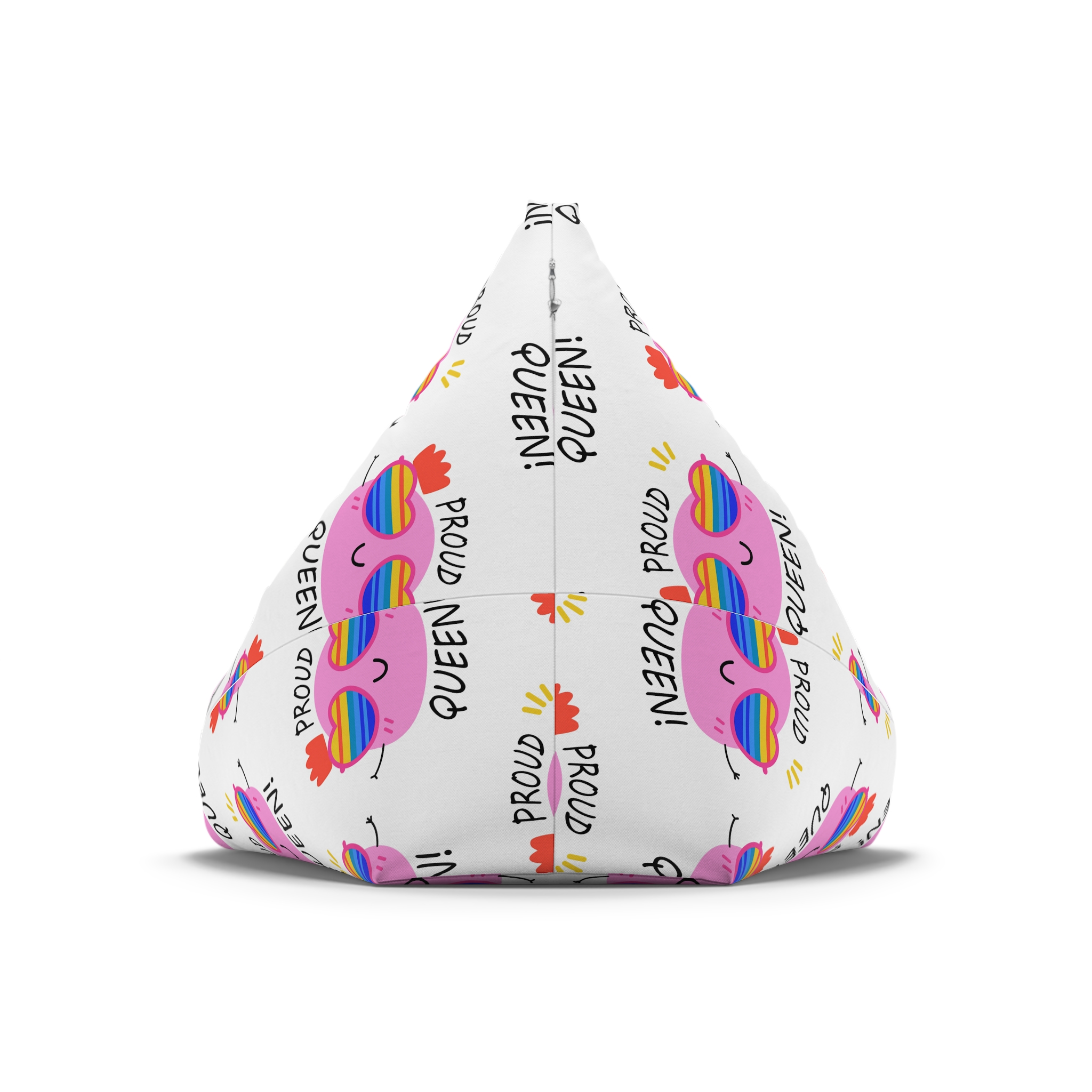 Pink Blob With Rainbow Heart Sunglasses Saying Proud Queen Flat Sticker Bean Bag Chair Cover - Image 6