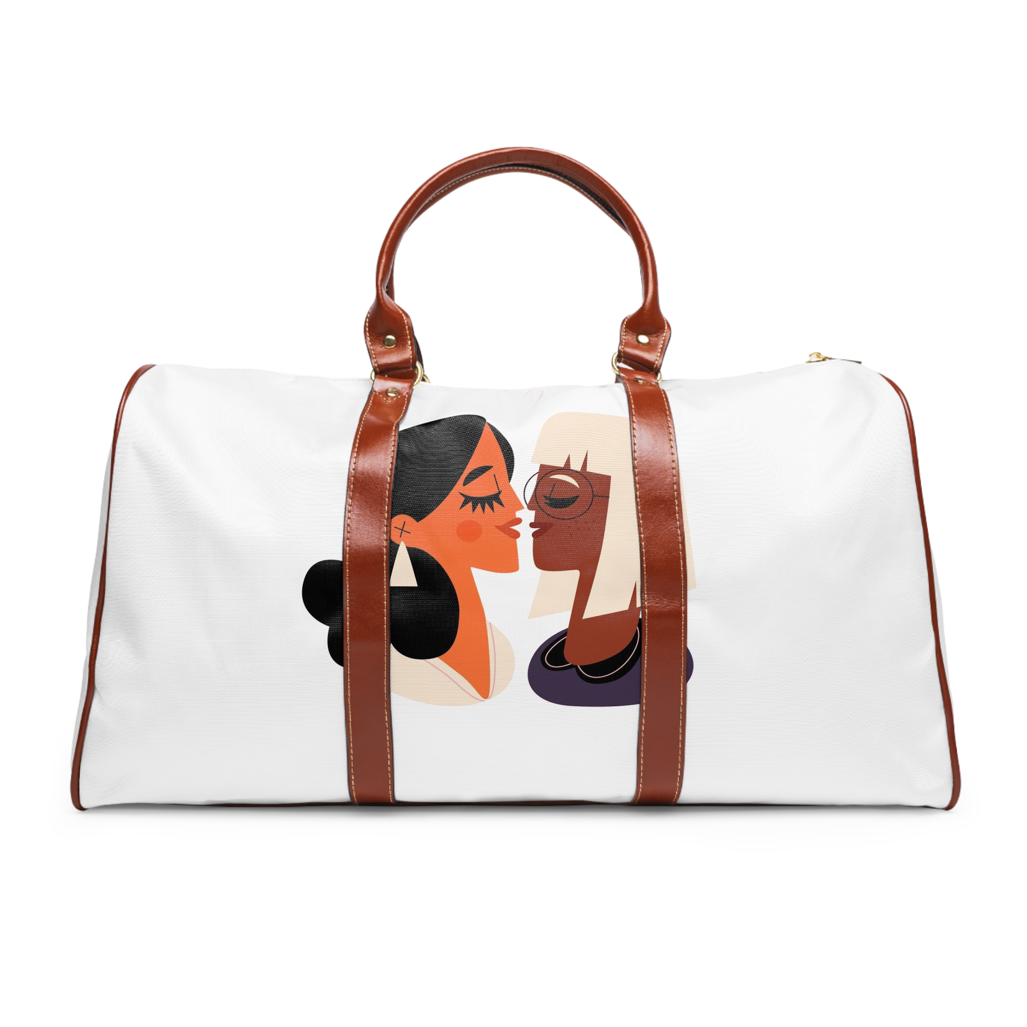 Flat Design Lesbian Couple Kiss Illustration (2) Waterproof Travel Bag