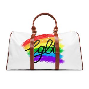 Lgbt Logo Vector Flat Illustration With Hand Drawn Watercolor Rainbow Flag Waterproof Travel Bag