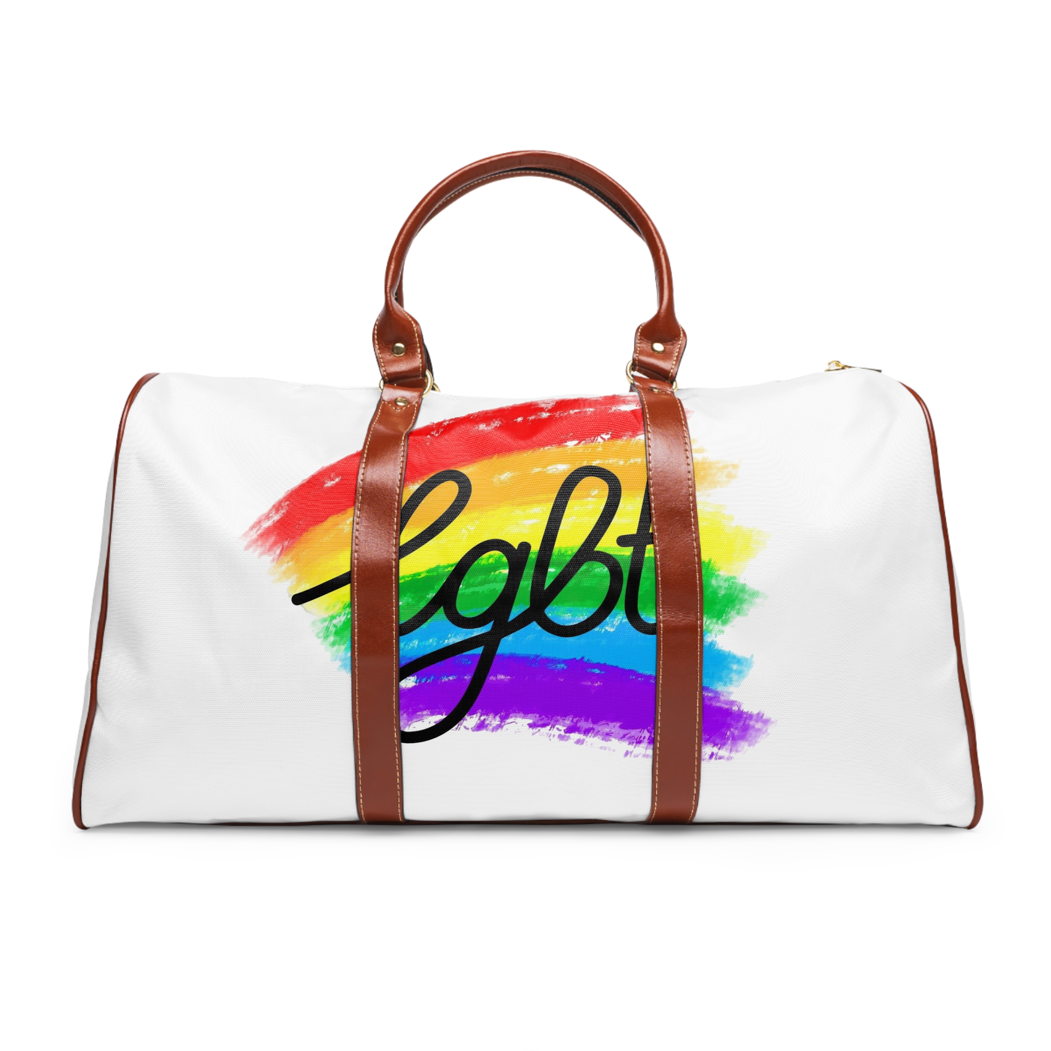 Lgbt Logo Vector Flat Illustration With Hand Drawn Watercolor Rainbow Flag Waterproof Travel Bag