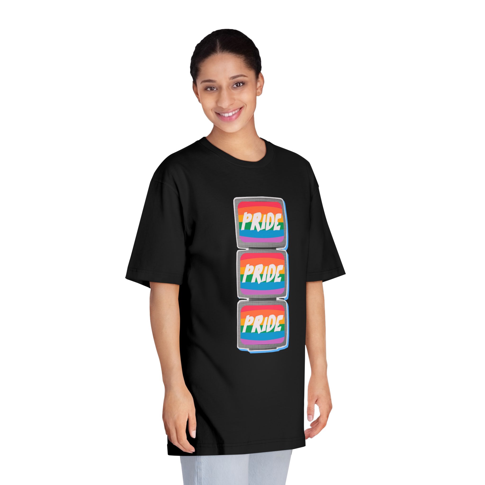 Retro Halftone Tvs With Rainbow Screens Bold Text Perfect Pride Month Activism Designs - Unisex Classic Crewneck T Shirt - Image 7