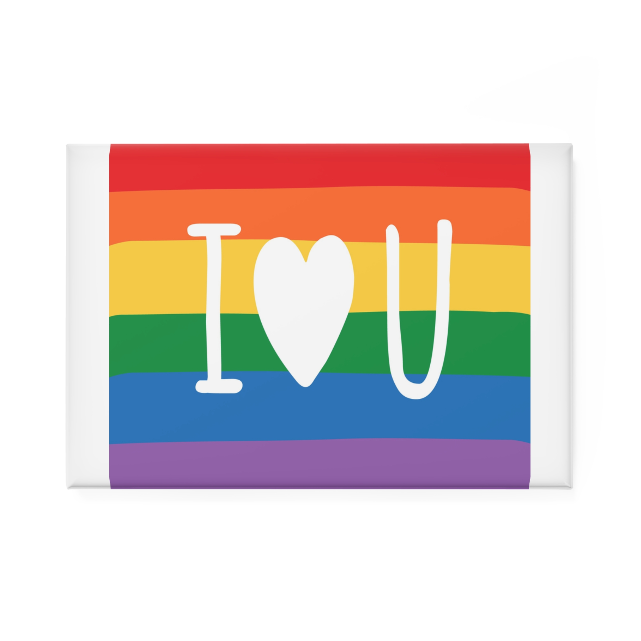 Vibrant Rainbow Flag With I Love You Heart Message Button Magnet Rectangle 1 And 10 Pcs