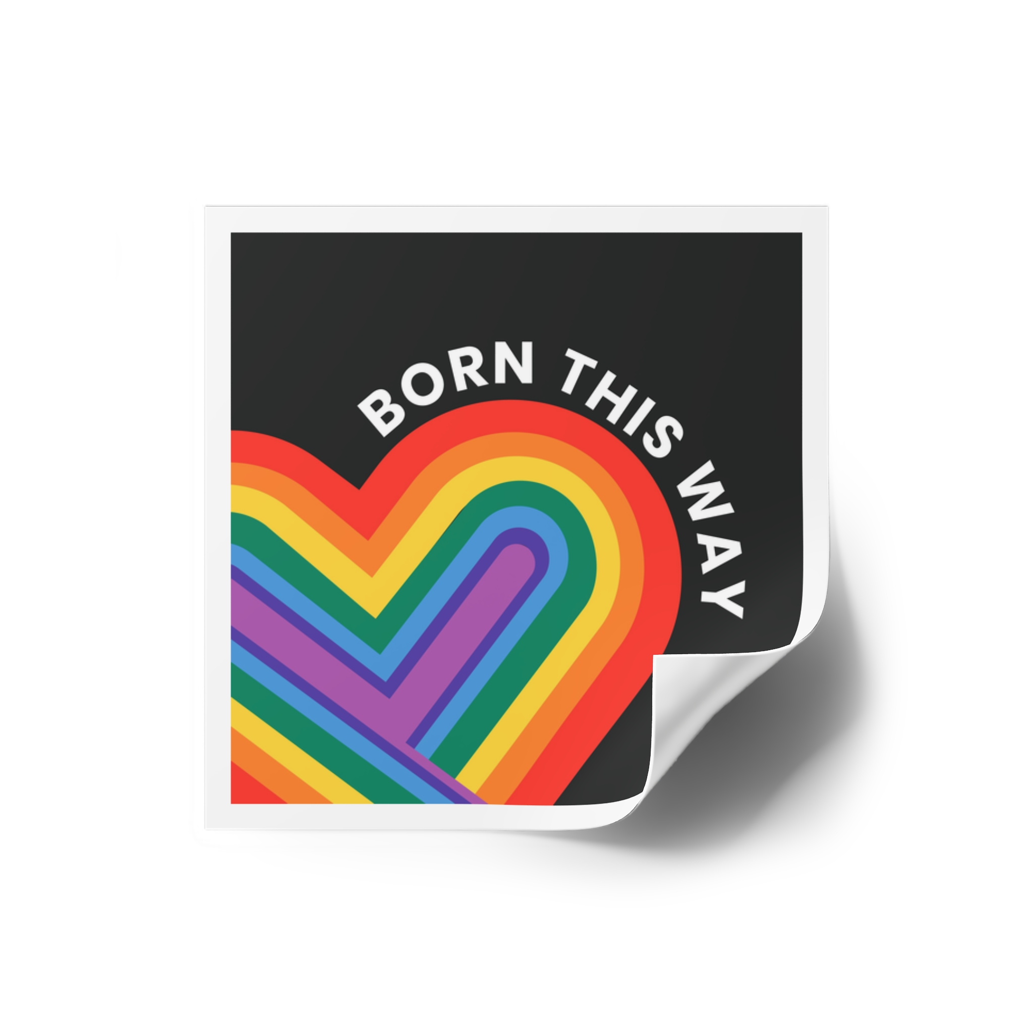Rainbow Heart Template Lgbtq Pride Month With Born This Way Text Laminate Stickers Square - Image 2