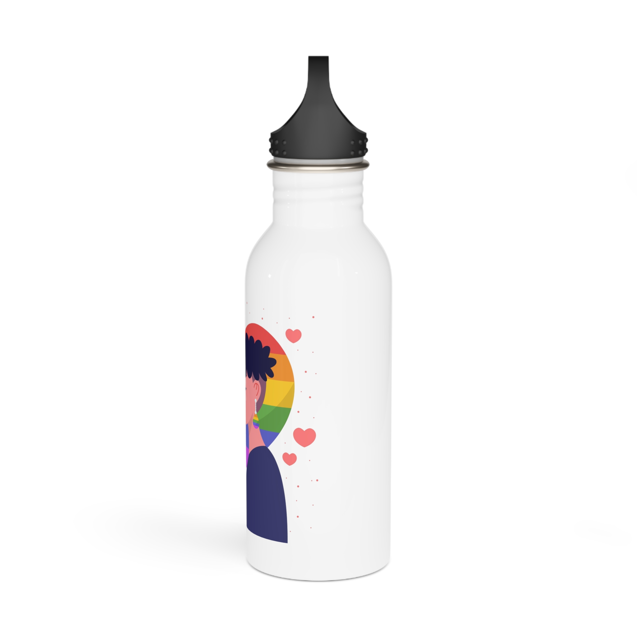 Flat Design Lesbian Couple Kiss Illustration Stainless Steel Water Bottle - Image 4