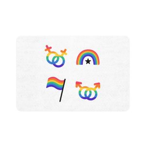 Lgbt Stickers Doodle Style Lgbtq Set Lgbt Pride Community Symbols Rainbow Colored Elements Flag Heart Rainbow Pet Food Mat 12x18