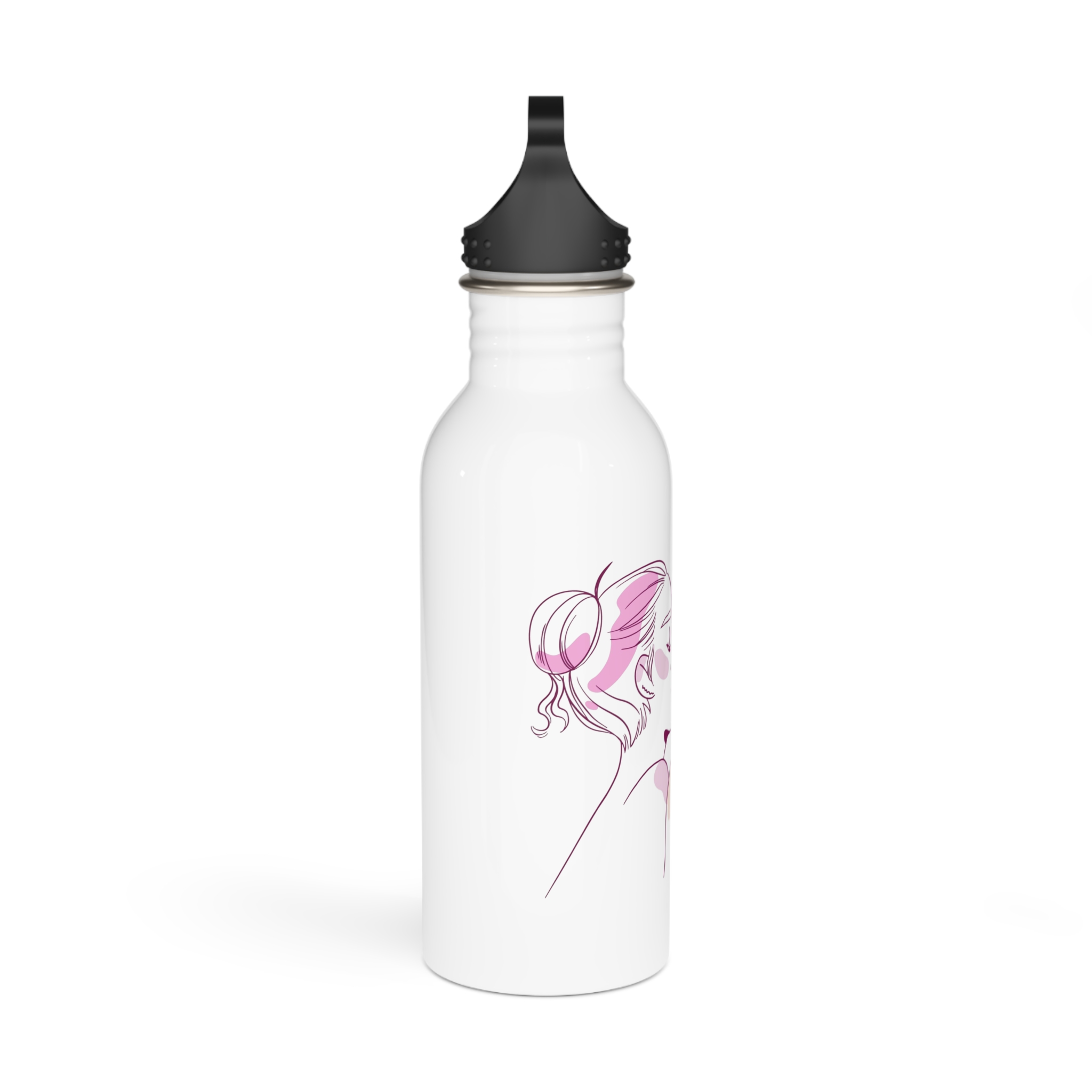 Hand Drawn Affectionate Lesbian Kiss (2) Stainless Steel Water Bottle - Image 2