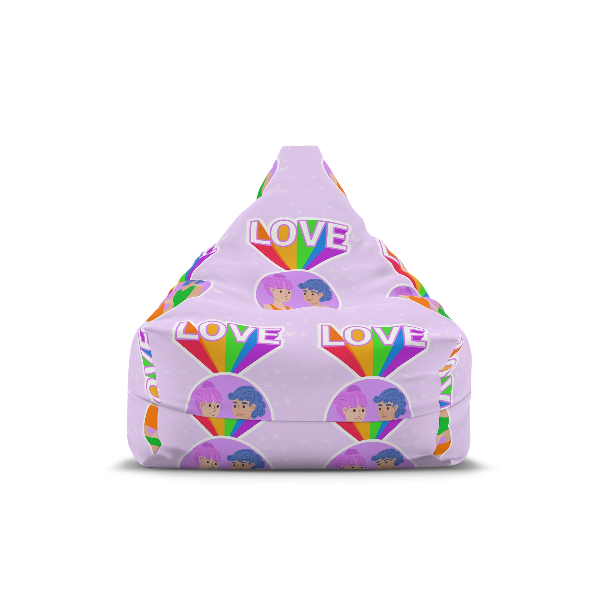 Young Couple Embracing With Rainbow Love Text Celebrating Pride Month Bean Bag Chair Cover