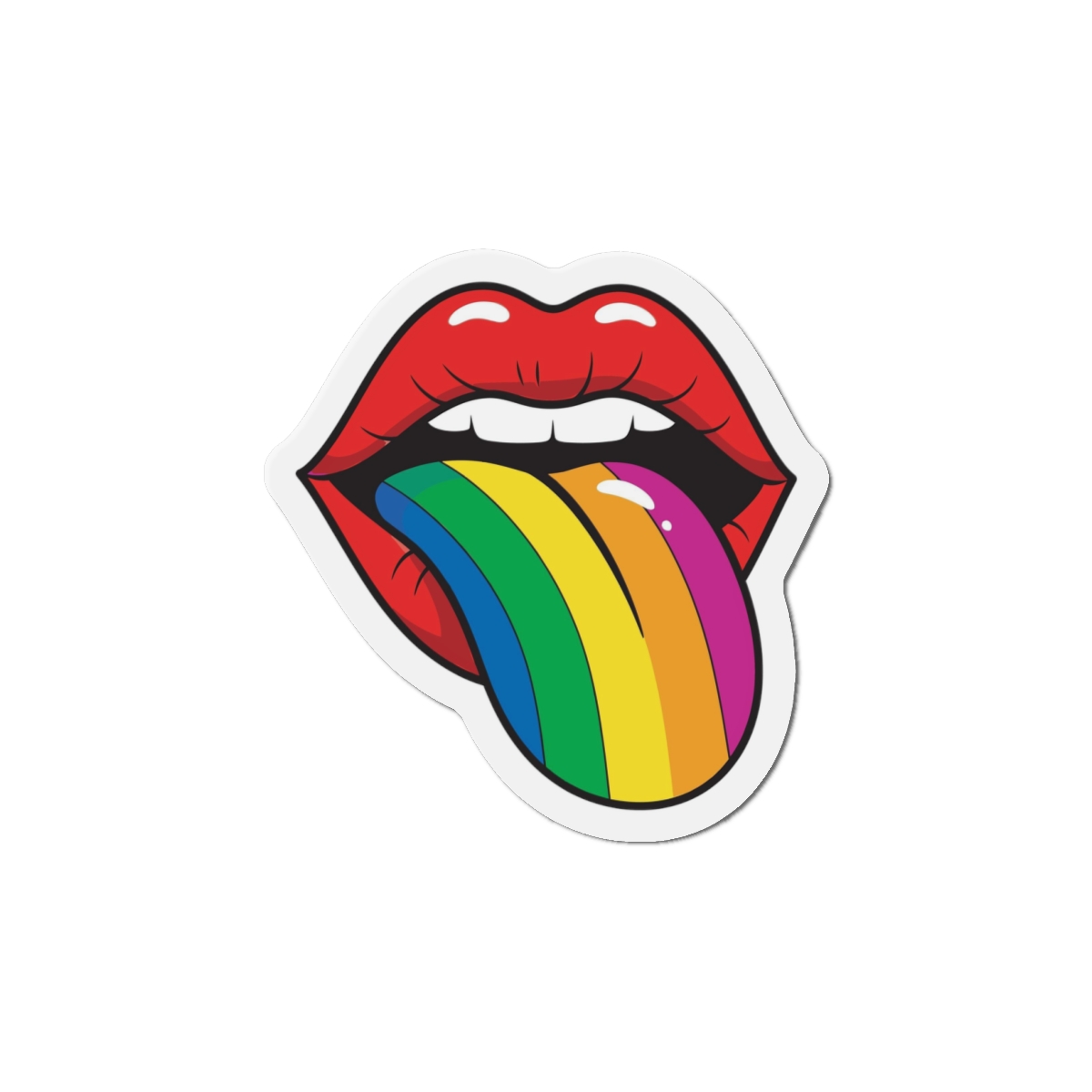 Pop Art Illustration Open Red Lips With Long Colorful Rainbow Tongue Sticking Out Now Die Cut Magnets - Image 7