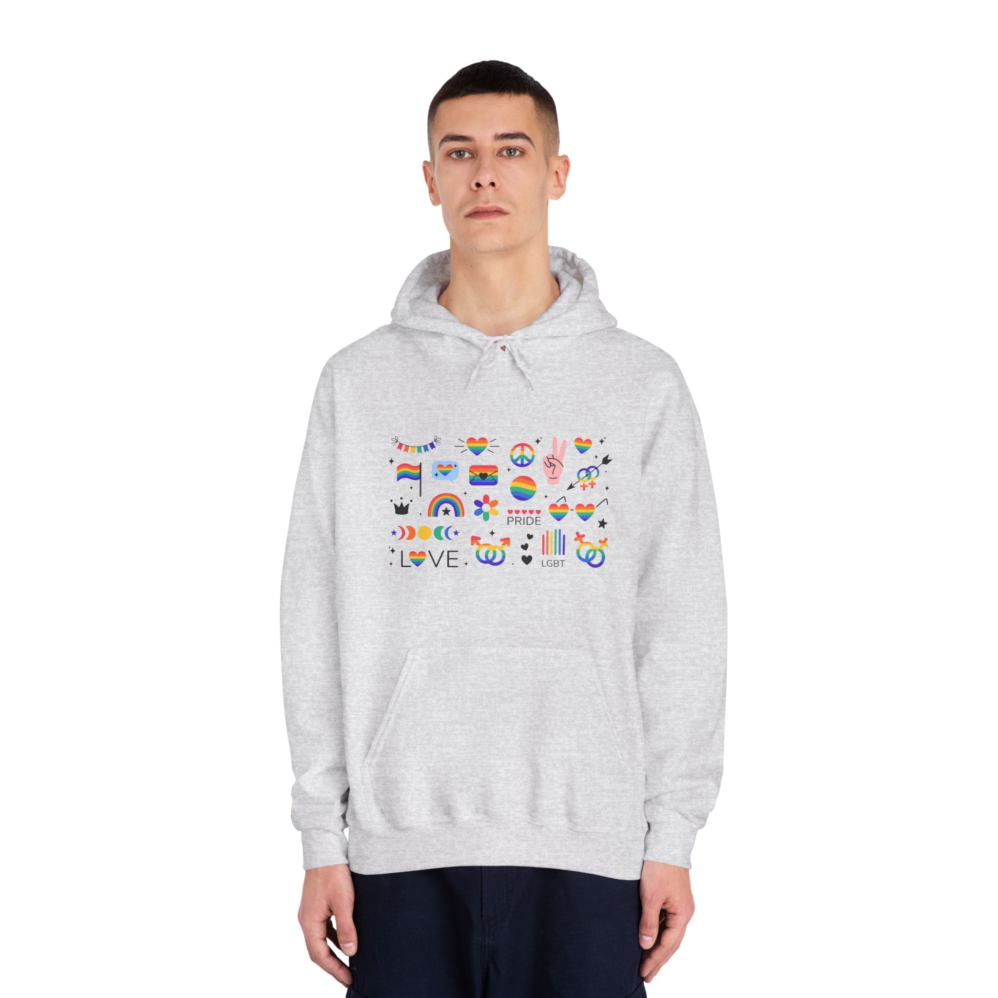 Lgbt Stickers Pack Doodle Style Lgbtq Set Lgbt Pride Community Symbols Rainbow Colored Element Unisex Dryblend Hooded Sweatshirt - Image 7