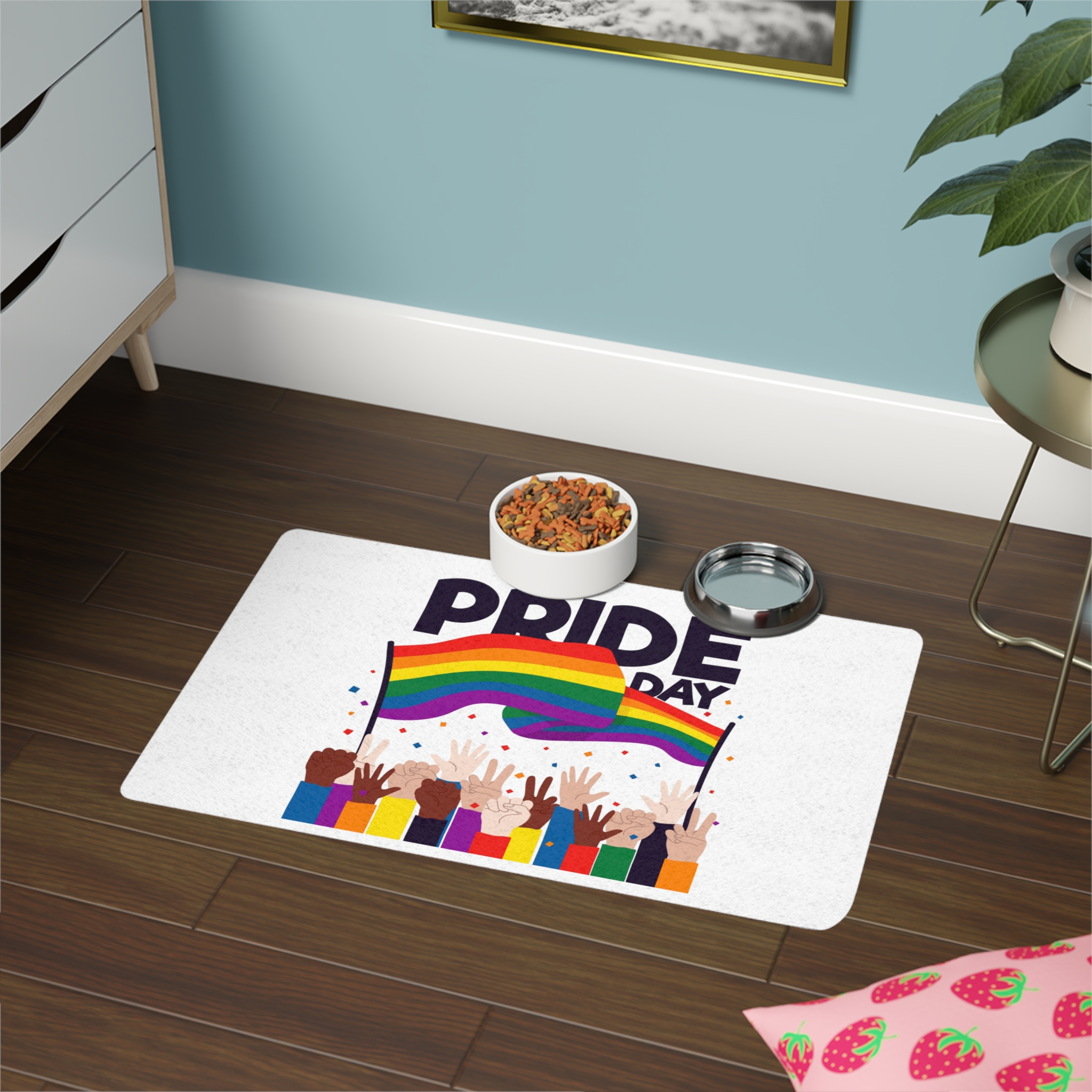 Pride Day Event With Rainbow Flag Theme Pet Food Mat 12x18 - Image 4