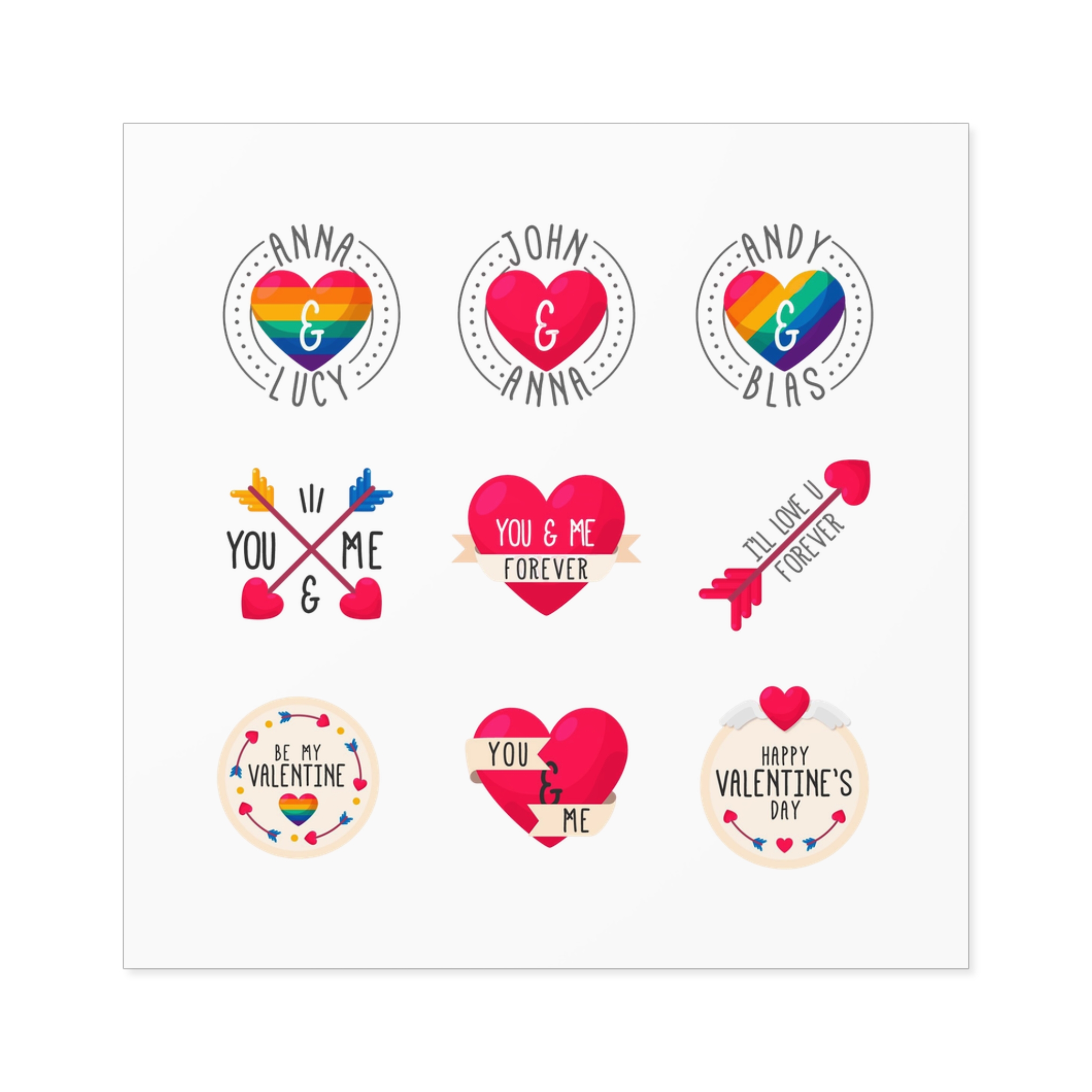 Lgbt Valentine S Day Label Collection Laminate Stickers Square - Image 21