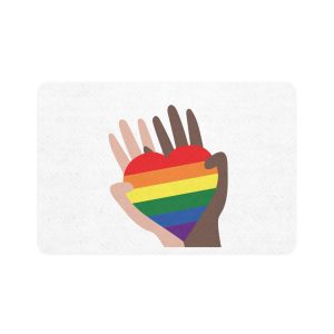 Hands Different Colors Skin Holding Rainbow Heart Lgbtq Color Pet Food Mat 12x18