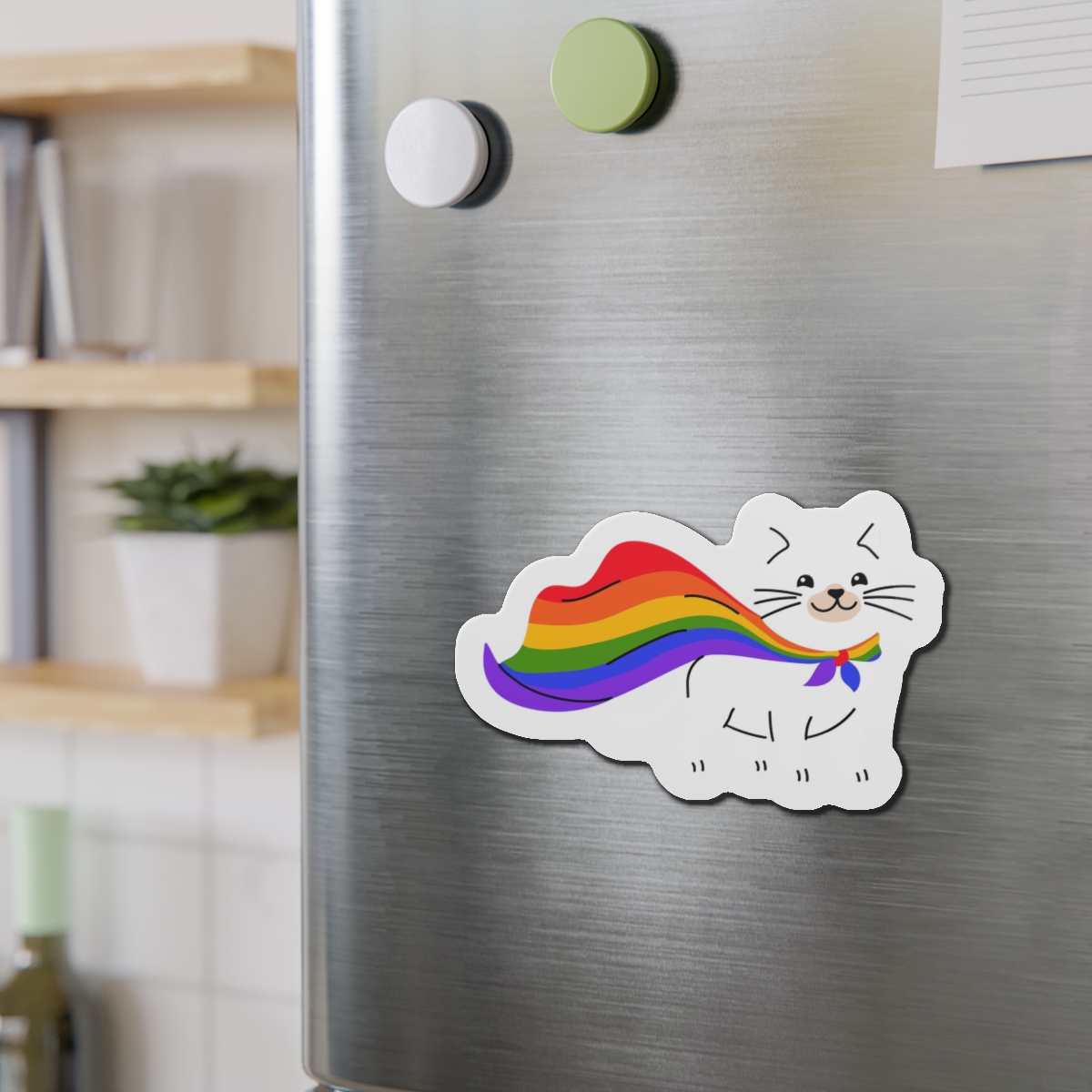 Kawaii Cat With Lgbtq Rainbow Flag Cartoon Die Cut Magnets - Image 15