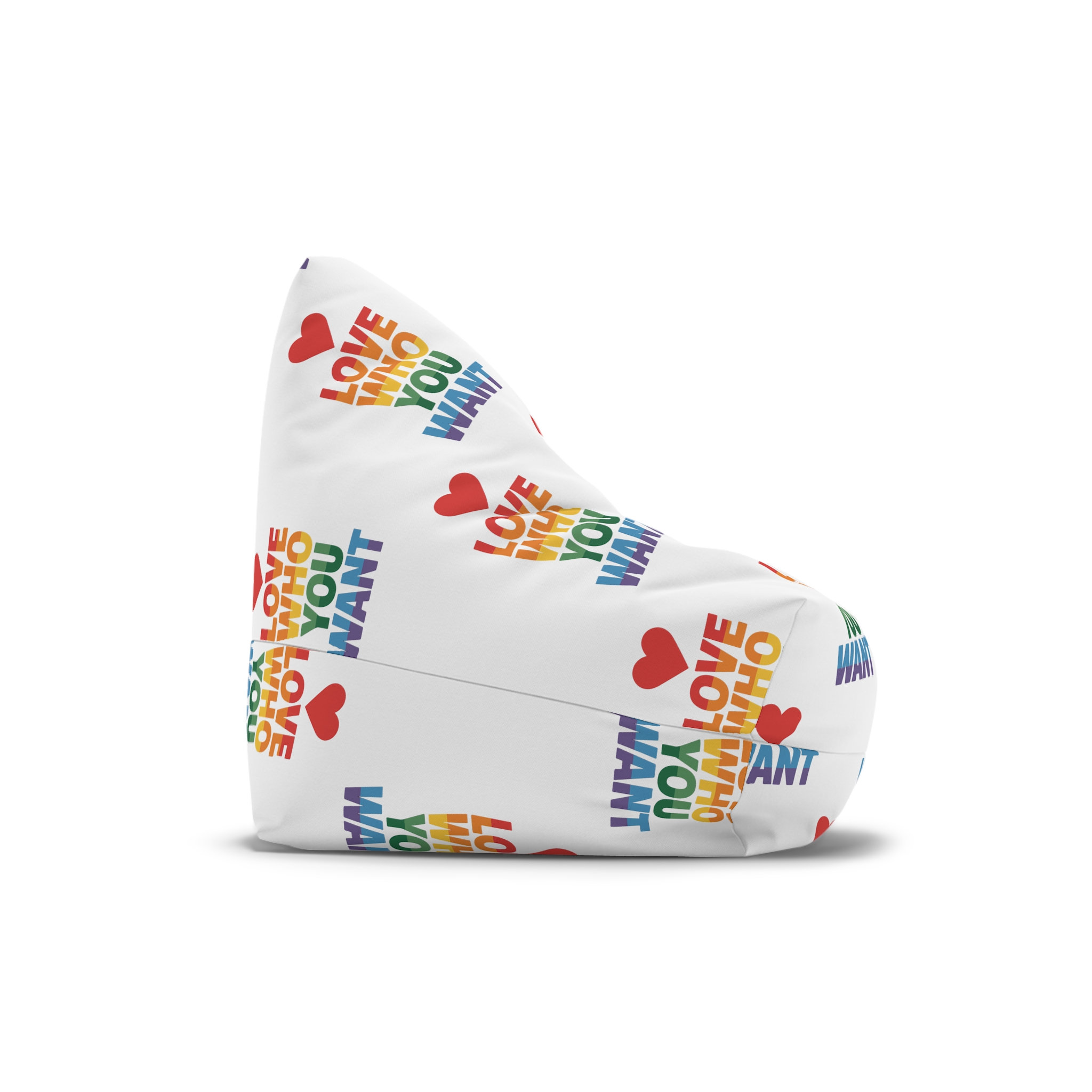 Rainbowcolored Text With Heart Symbol Saying Love Who You Want Bean Bag Chair Cover - Image 3
