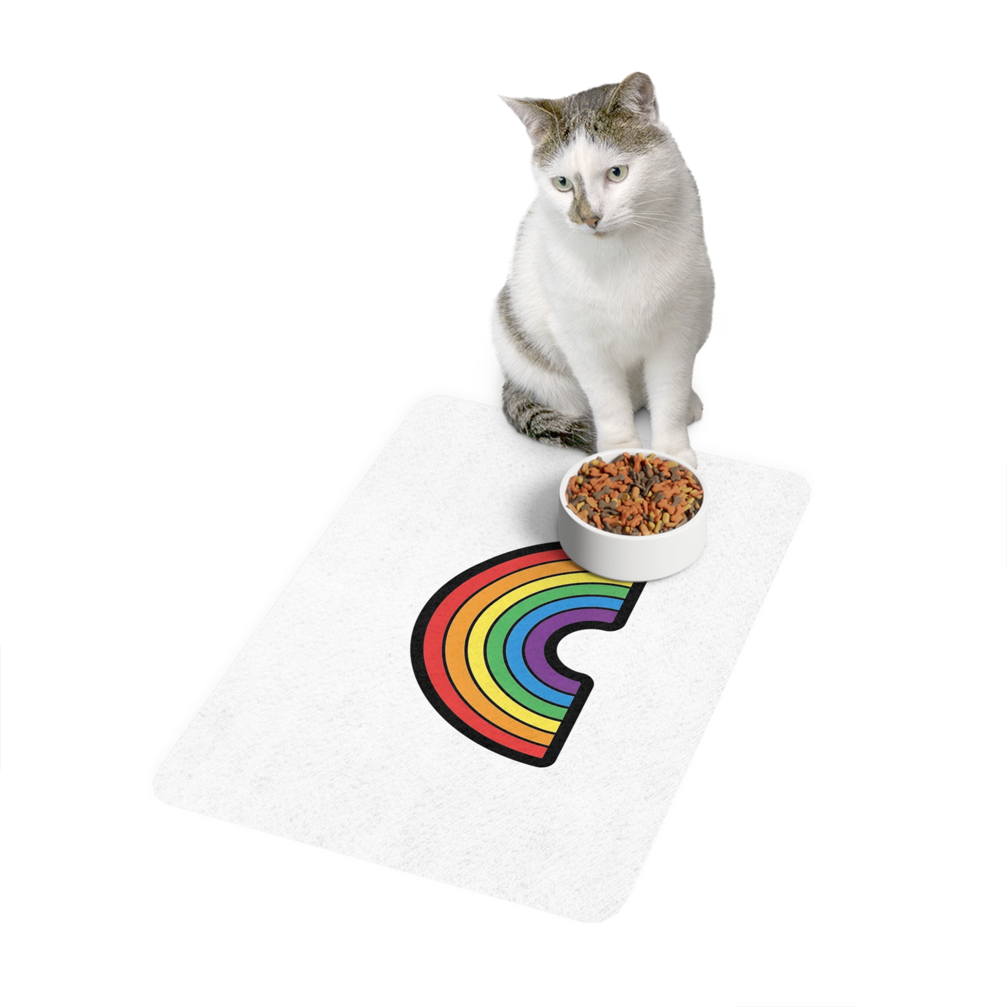 Colorful Rainbow Illustration White Background Pet Food Mat 12x18 - Image 3