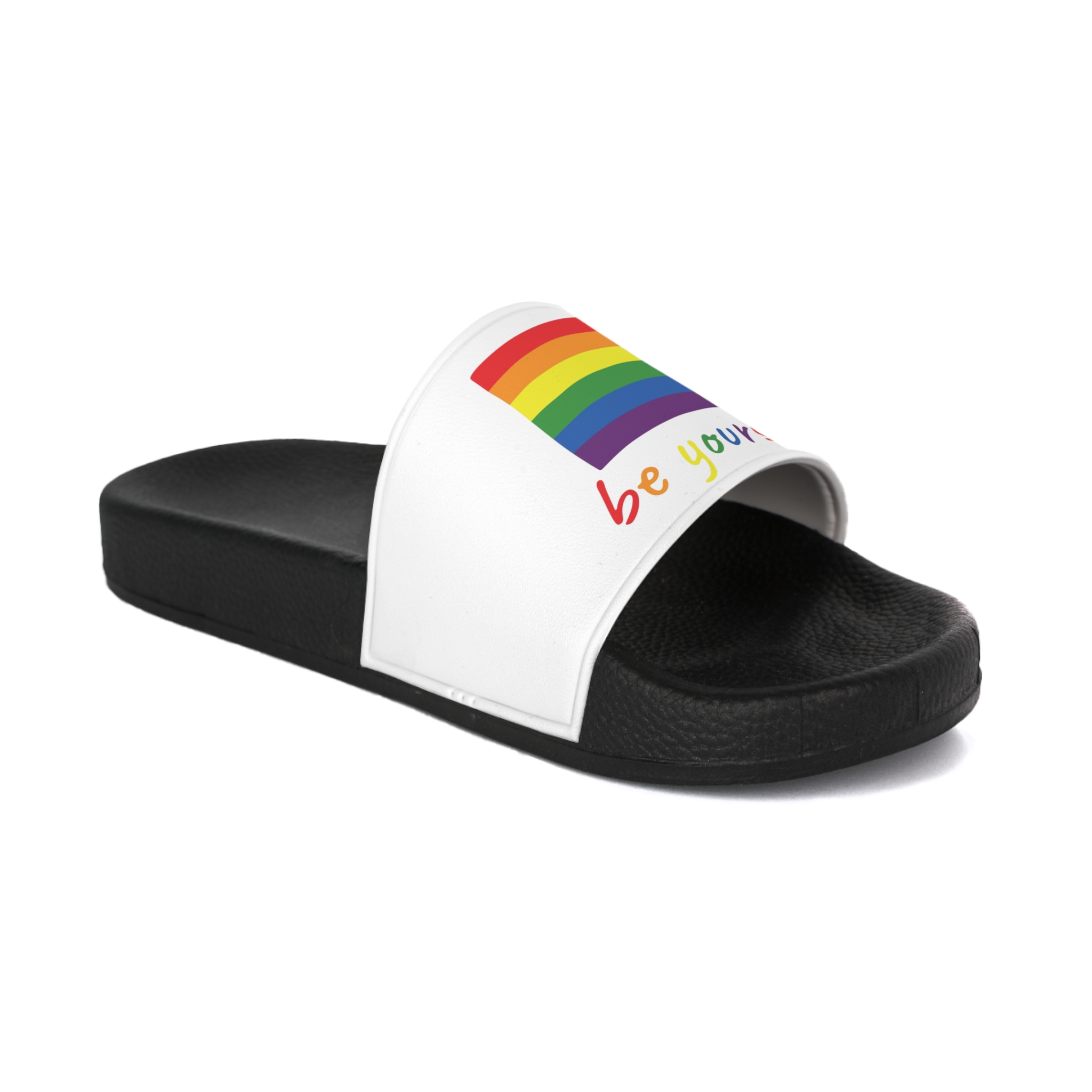 Colorful Gay Pride Flag Happy Pride Day Lgbtq Community Pride Month Vector Hand Drawn Doodle Posters Stickers Logo Cards(2) Mens Slide Sandals - Image 2